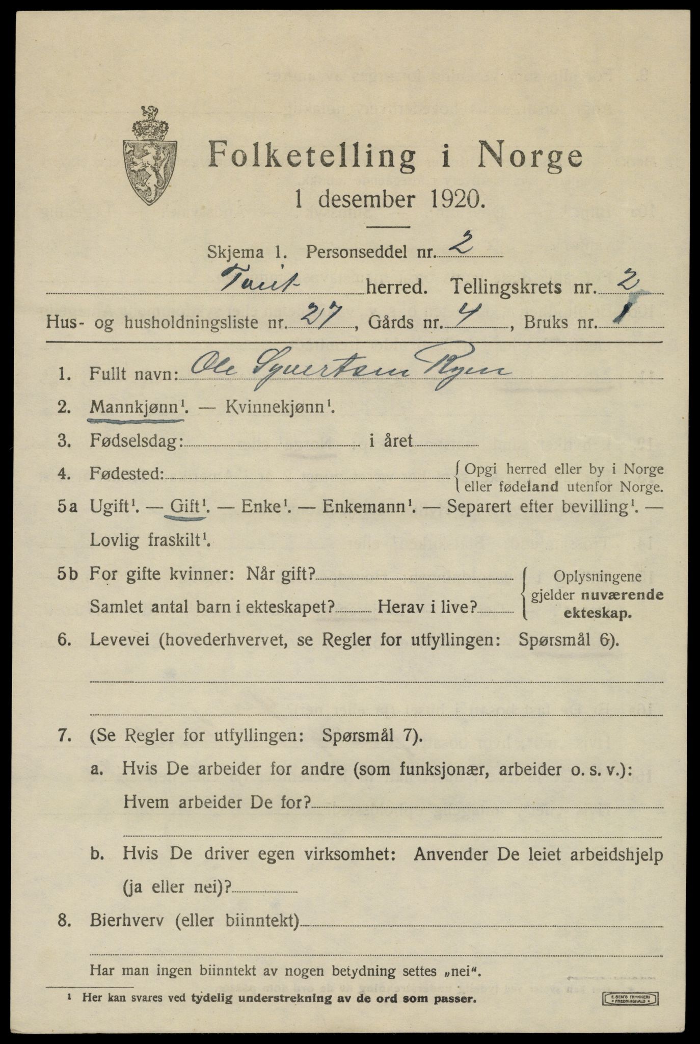 SAK, Folketelling 1920 for 1013 Tveit herred, 1920, s. 1460