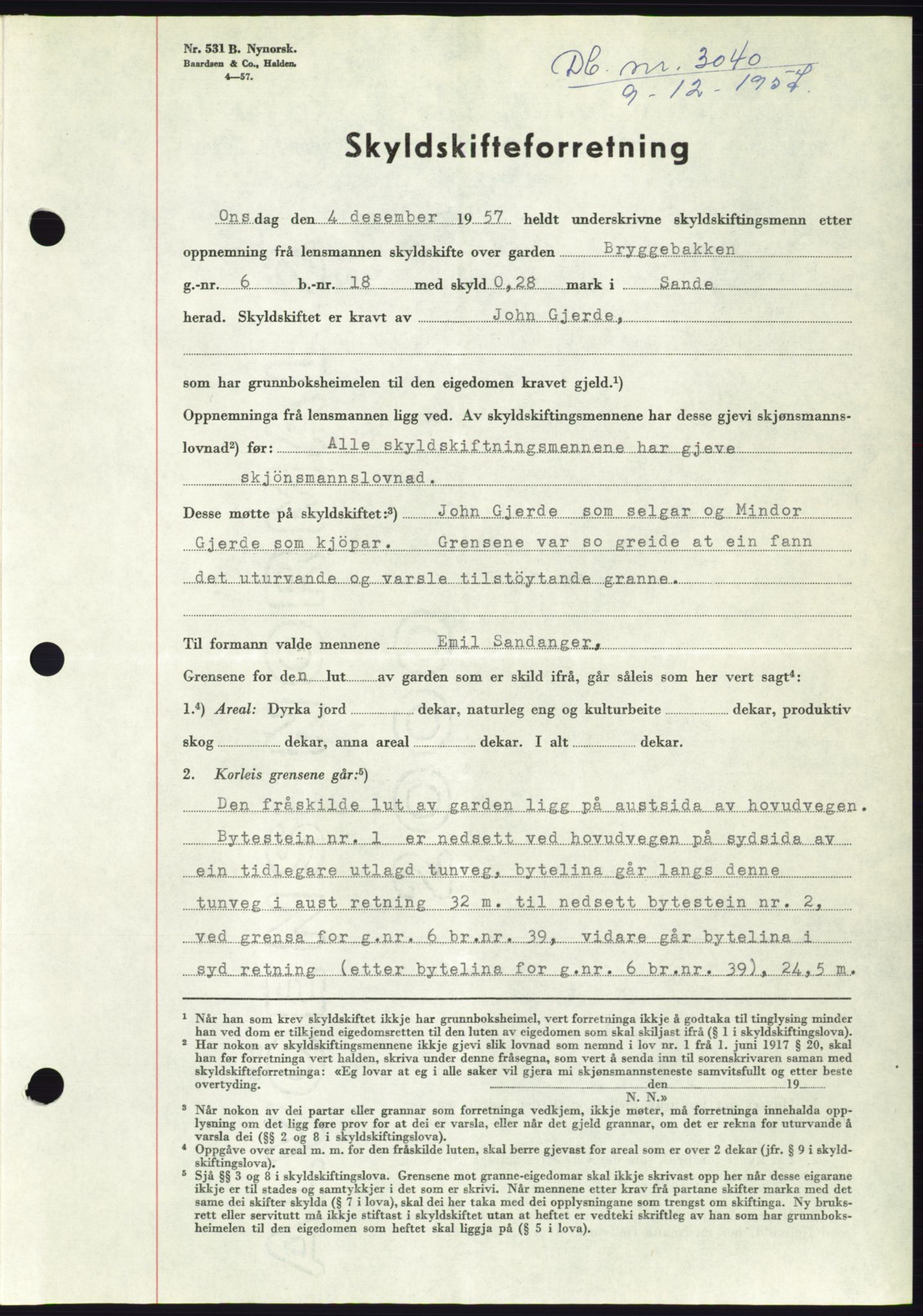 Søre Sunnmøre sorenskriveri, AV/SAT-A-4122/1/2/2C/L0108: Pantebok nr. 34A, 1957-1958, Dagboknr: 3040/1957