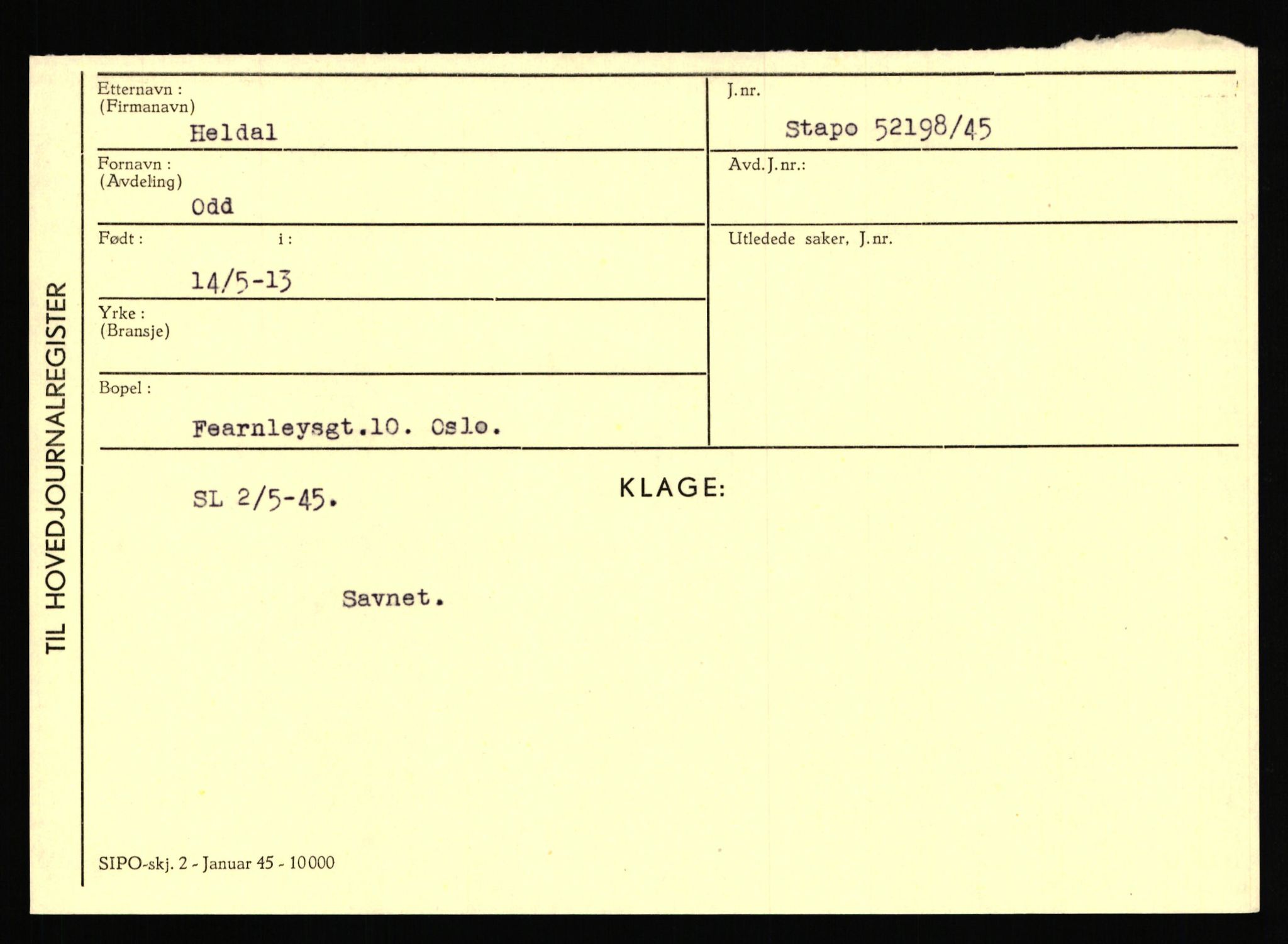 Statspolitiet - Hovedkontoret / Osloavdelingen, AV/RA-S-1329/C/Ca/L0006: Hanche - Hokstvedt, 1943-1945, s. 3230