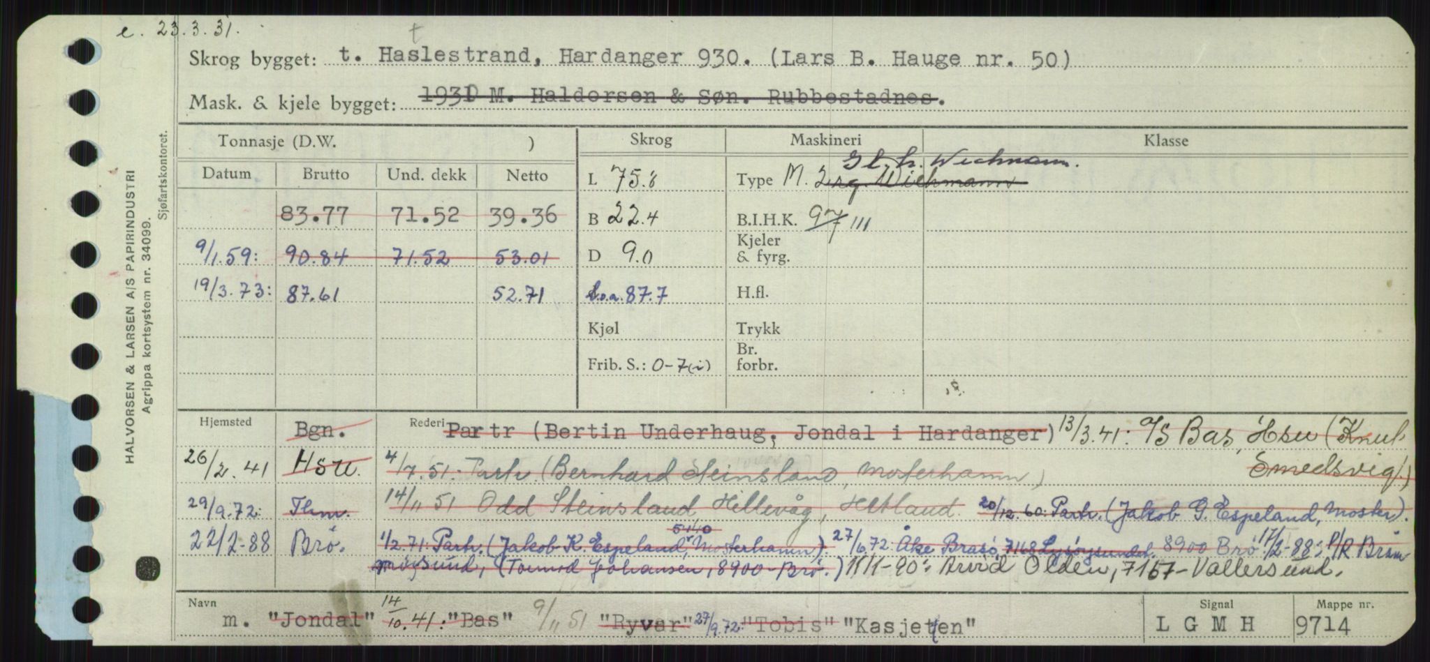 Sjøfartsdirektoratet med forløpere, Skipsmålingen, AV/RA-S-1627/H/Ha/L0003/0001: Fartøy, Hilm-Mar / Fartøy, Hilm-Kol, s. 713