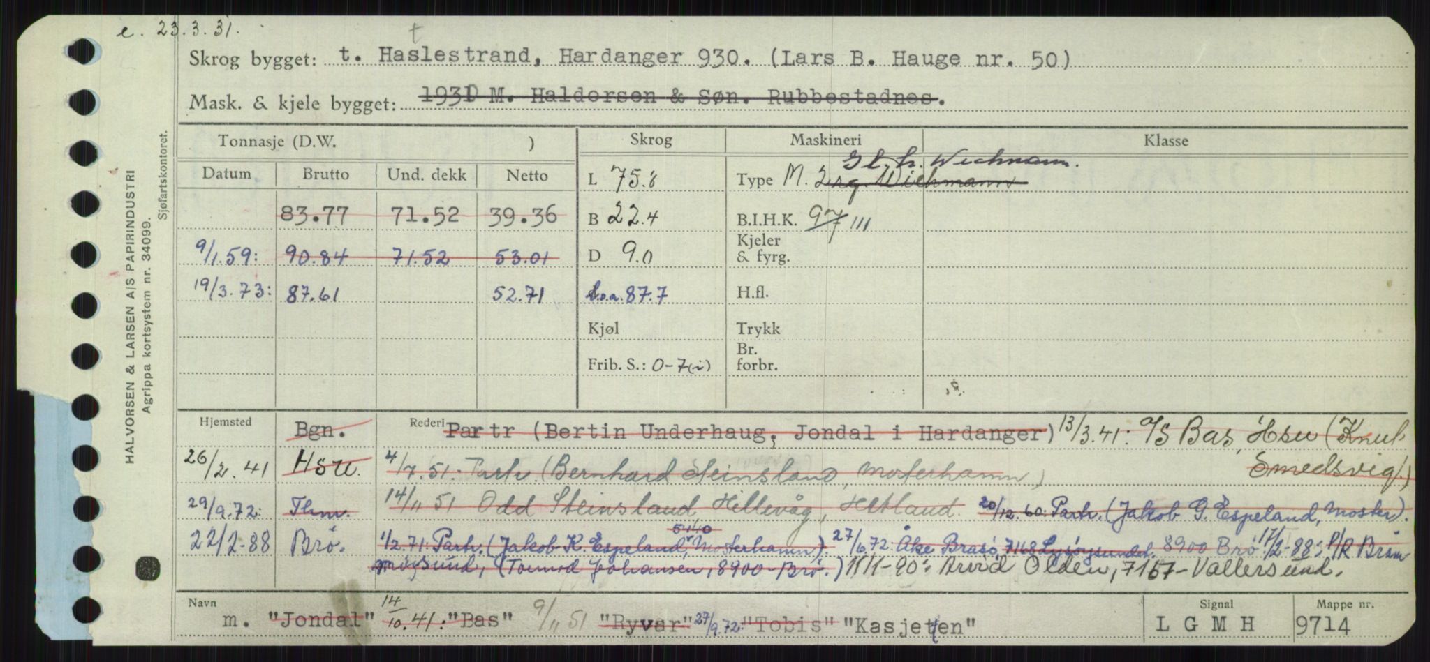 Sjøfartsdirektoratet med forløpere, Skipsmålingen, RA/S-1627/H/Ha/L0003/0001: Fartøy, Hilm-Mar / Fartøy, Hilm-Kol, s. 713