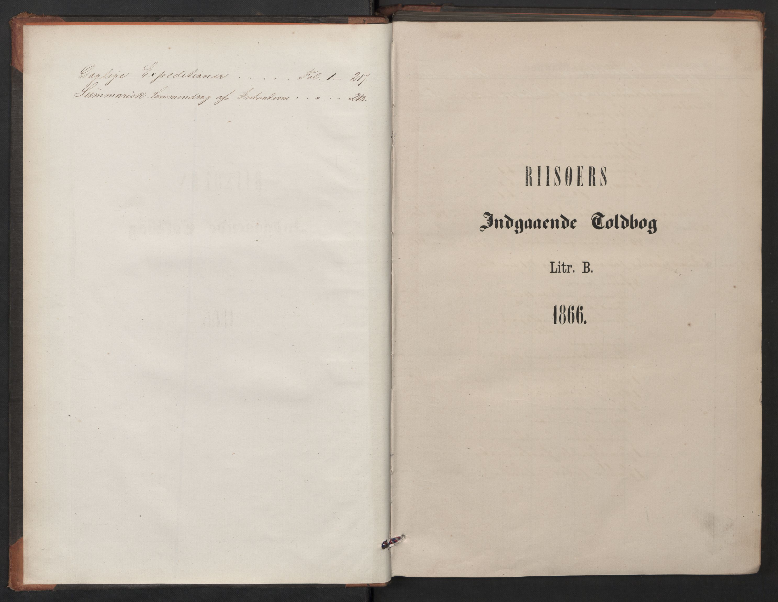 Revisjonsdepartementet, 2. revisjonskontor, AV/RA-S-1115/E/E036/L0212: Risør: Inngående tollbok (B), 1866