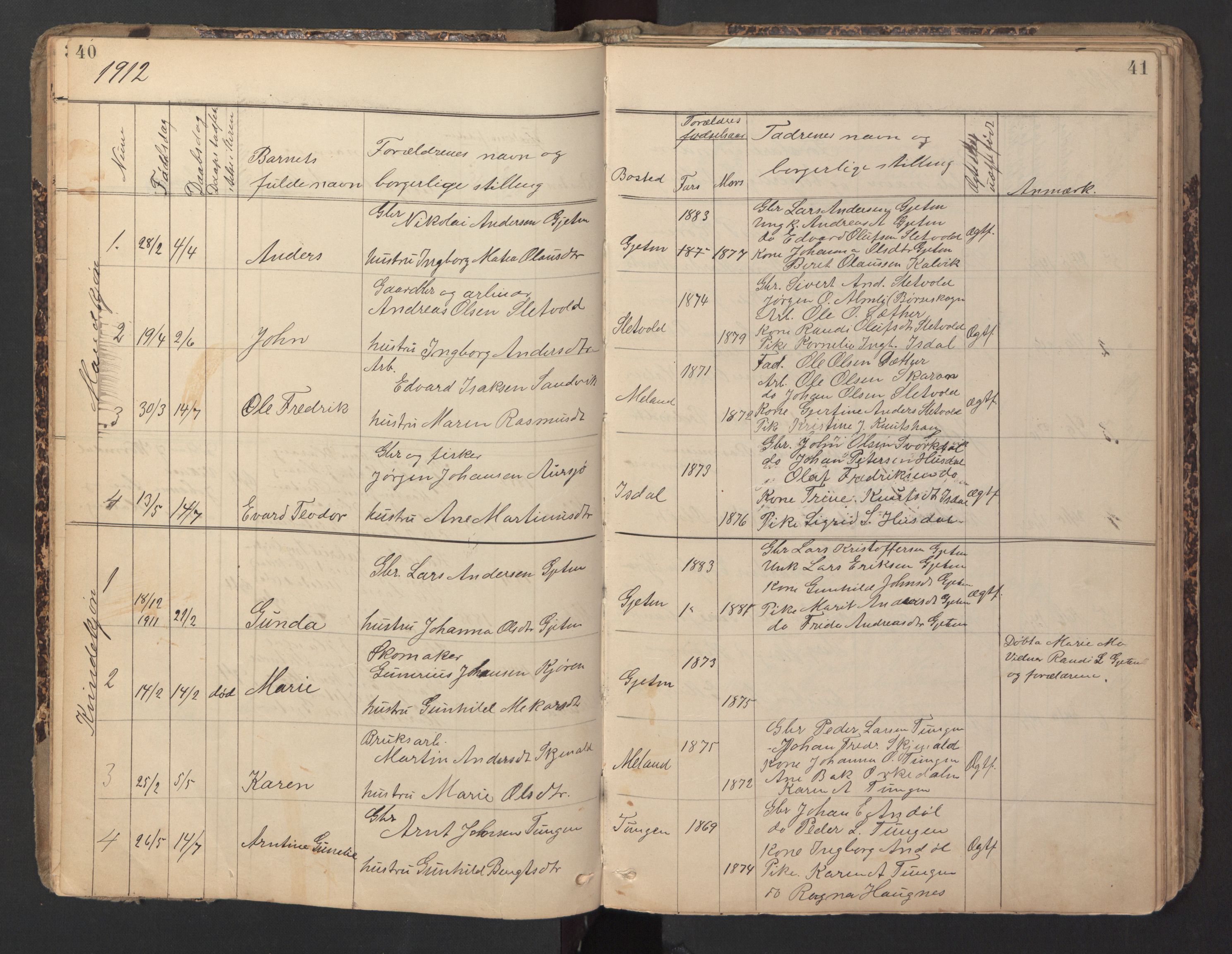 Ministerialprotokoller, klokkerbøker og fødselsregistre - Sør-Trøndelag, AV/SAT-A-1456/670/L0837: Klokkerbok nr. 670C01, 1905-1946, s. 40-41