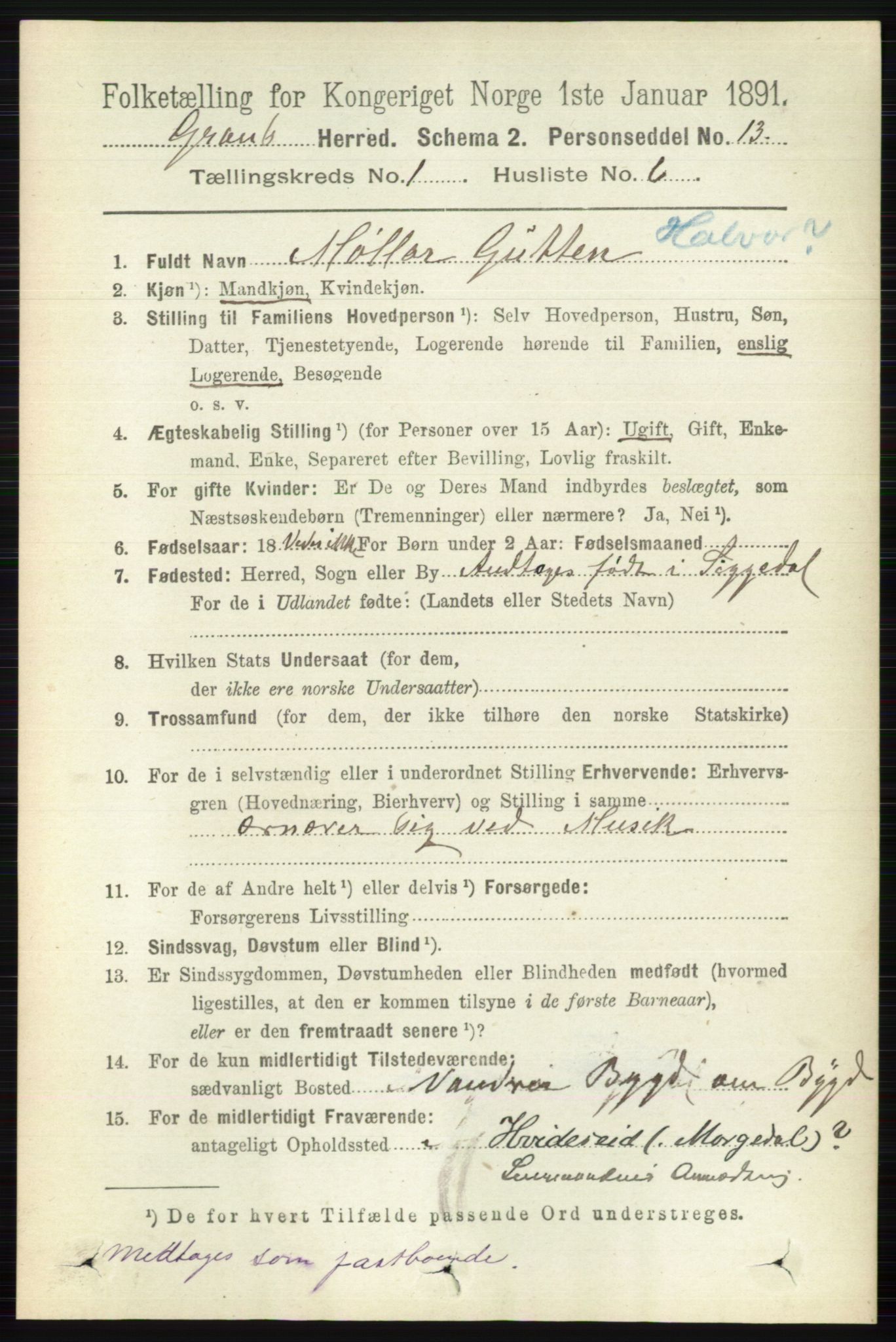 RA, Folketelling 1891 for 0534 Gran herred, 1891, s. 101