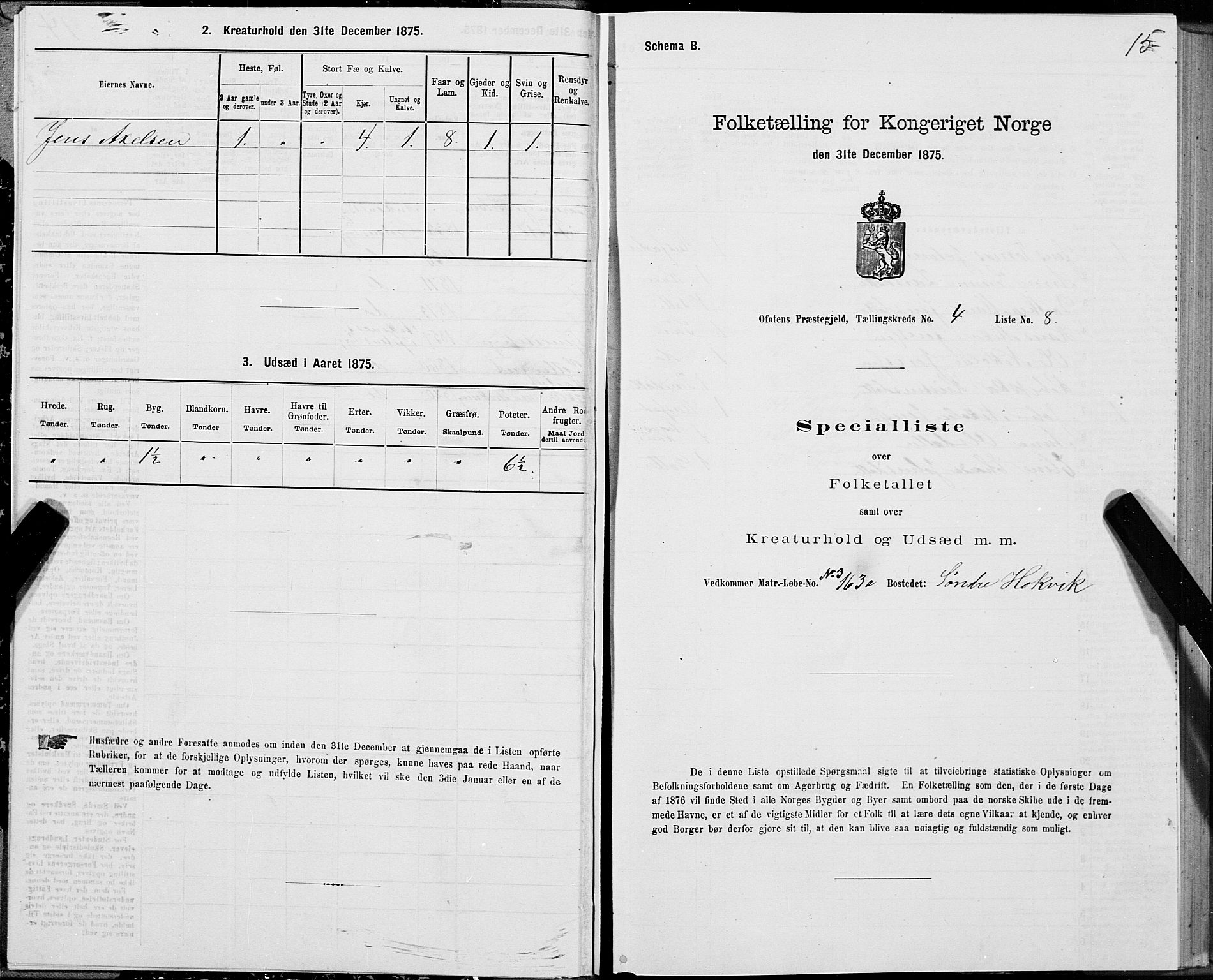 SAT, Folketelling 1875 for 1853P Ofoten prestegjeld, 1875, s. 3015