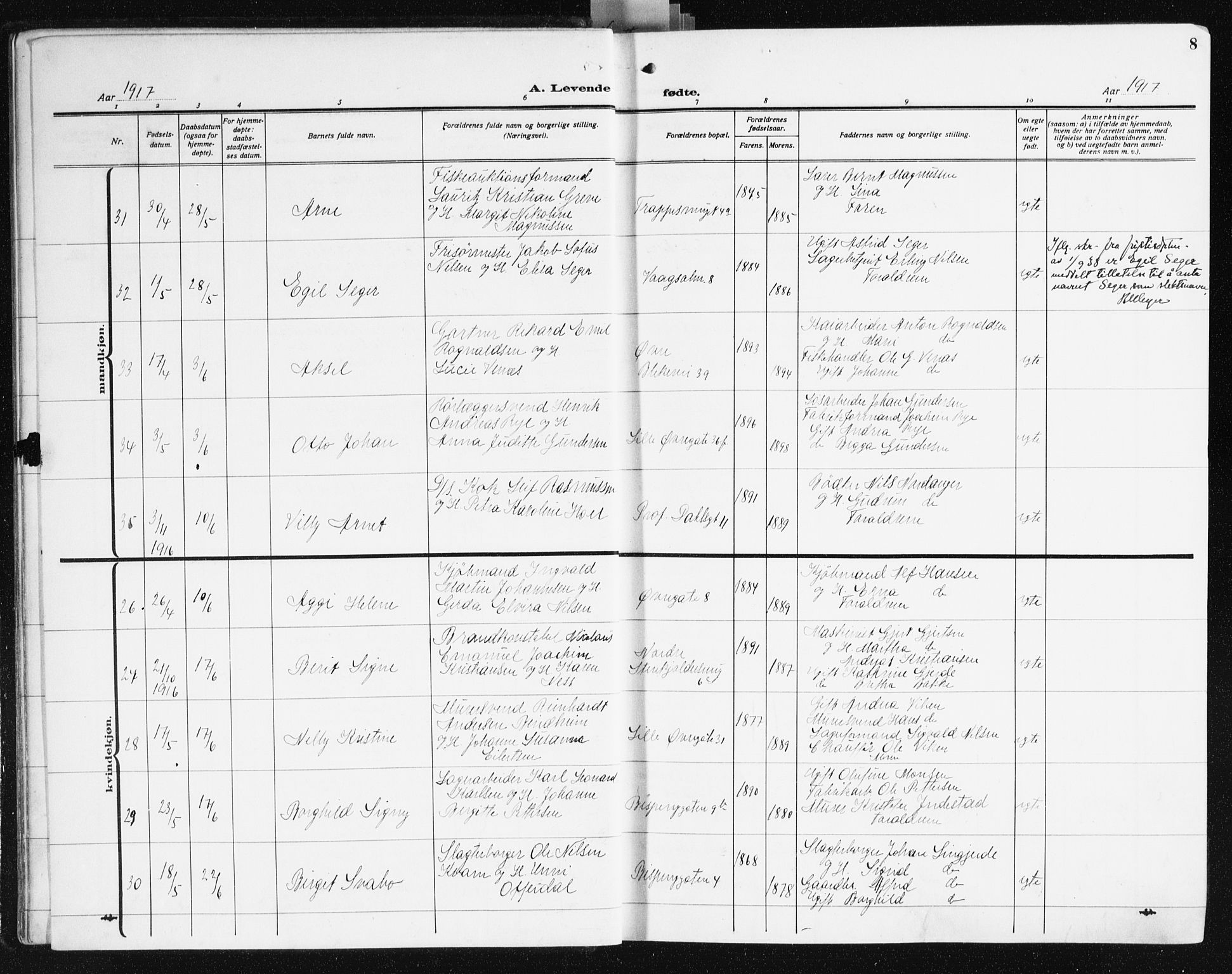 Korskirken sokneprestembete, AV/SAB-A-76101/H/Hab: Klokkerbok nr. B 12, 1917-1942, s. 8