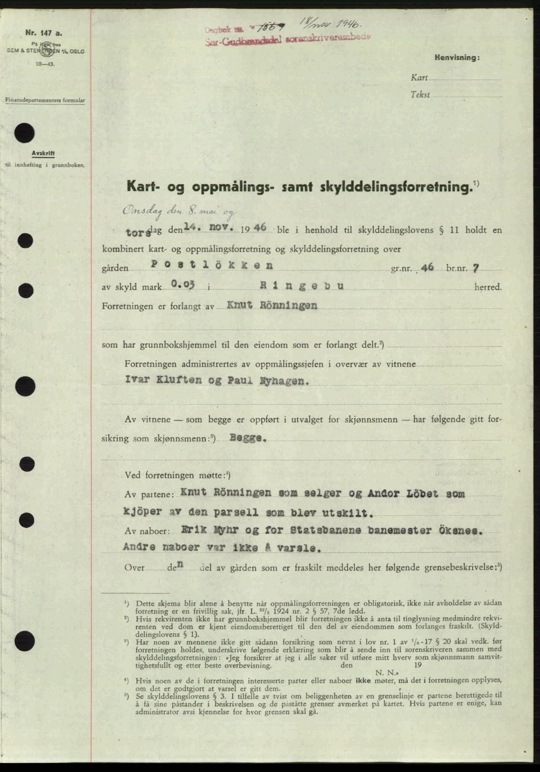Sør-Gudbrandsdal tingrett, SAH/TING-004/H/Hb/Hbd/L0017: Pantebok nr. A17, 1946-1947, Dagboknr: 1569/1946