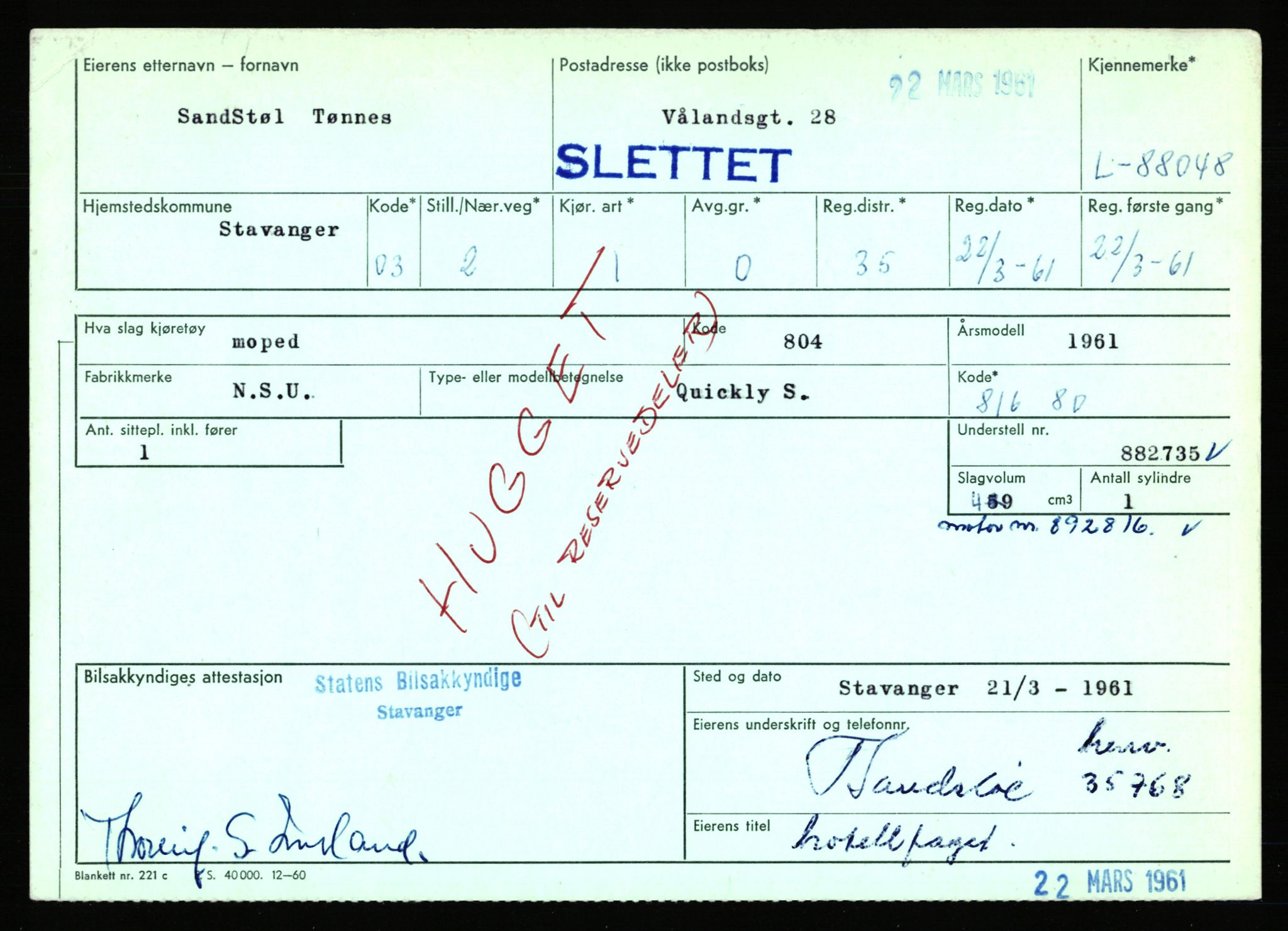 Stavanger trafikkstasjon, SAST/A-101942/0/F/L0074: L-86500 - L-88799, 1930-1971, s. 1430