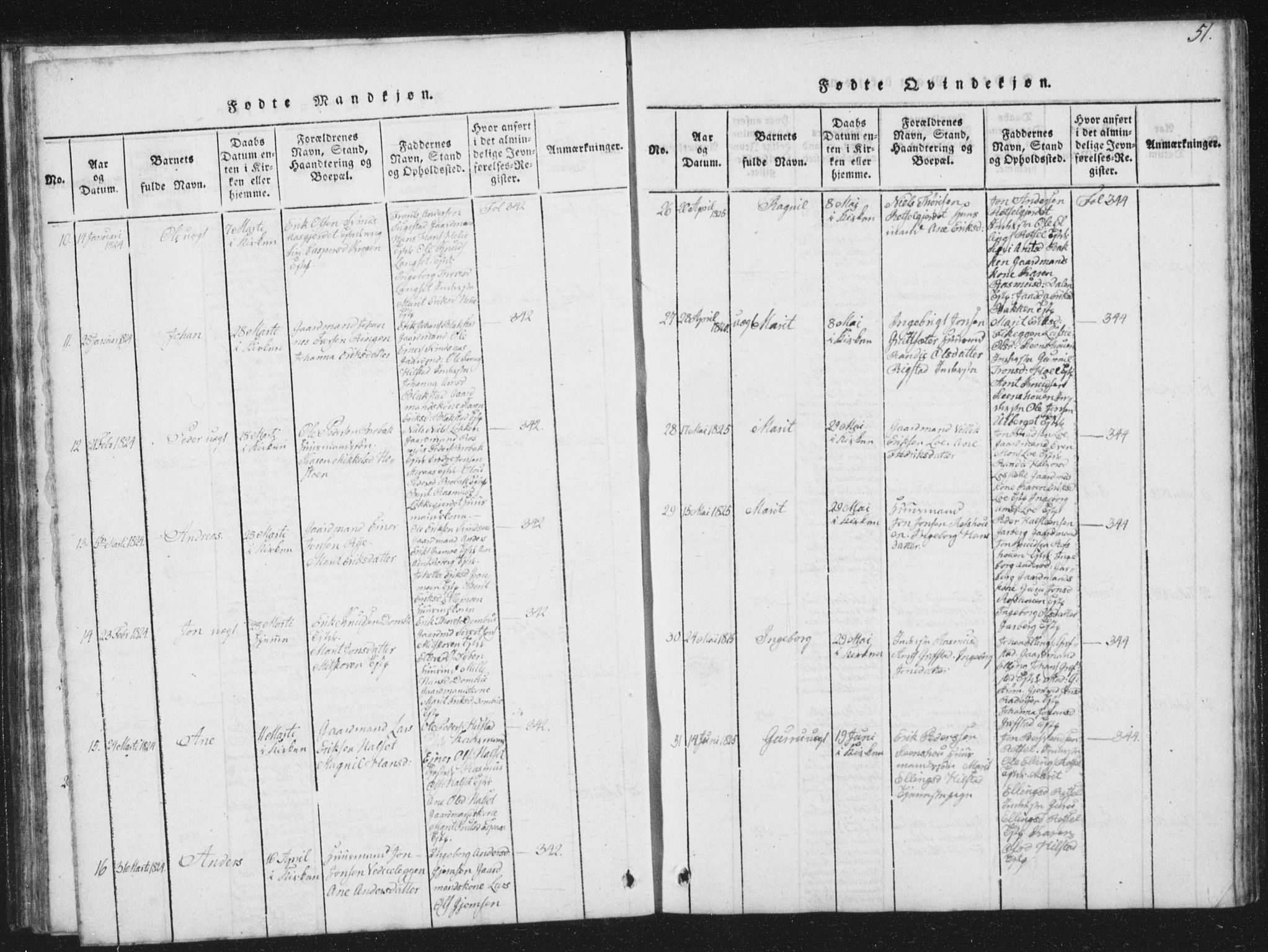 Ministerialprotokoller, klokkerbøker og fødselsregistre - Sør-Trøndelag, AV/SAT-A-1456/672/L0862: Klokkerbok nr. 672C01, 1816-1831, s. 51