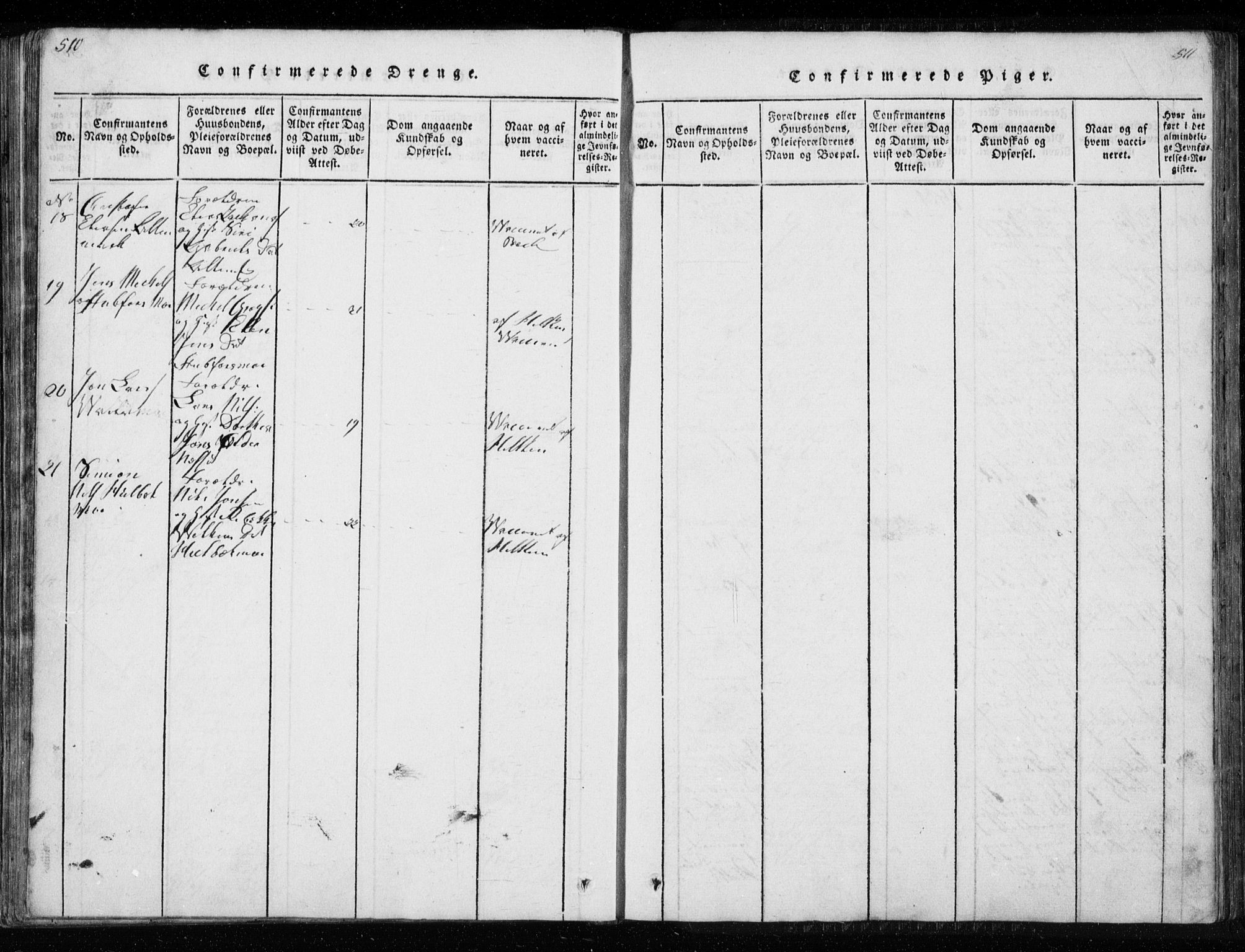 Ministerialprotokoller, klokkerbøker og fødselsregistre - Nordland, AV/SAT-A-1459/827/L0412: Klokkerbok nr. 827C01, 1820-1841, s. 510-511