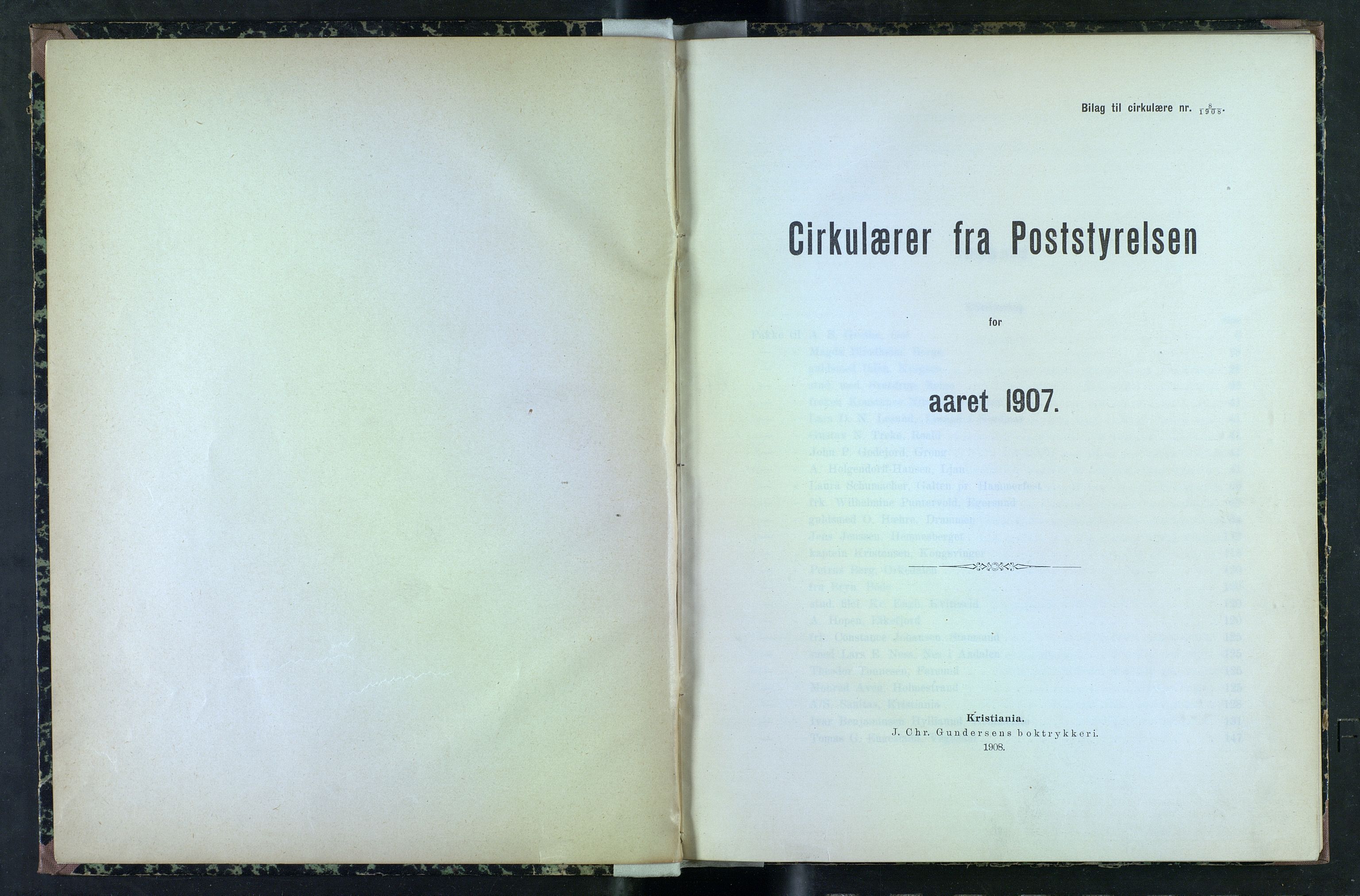 Norges Postmuseums bibliotek, NOPO/-/-/-: Sirkulærer fra Poststyrelsen, 1907