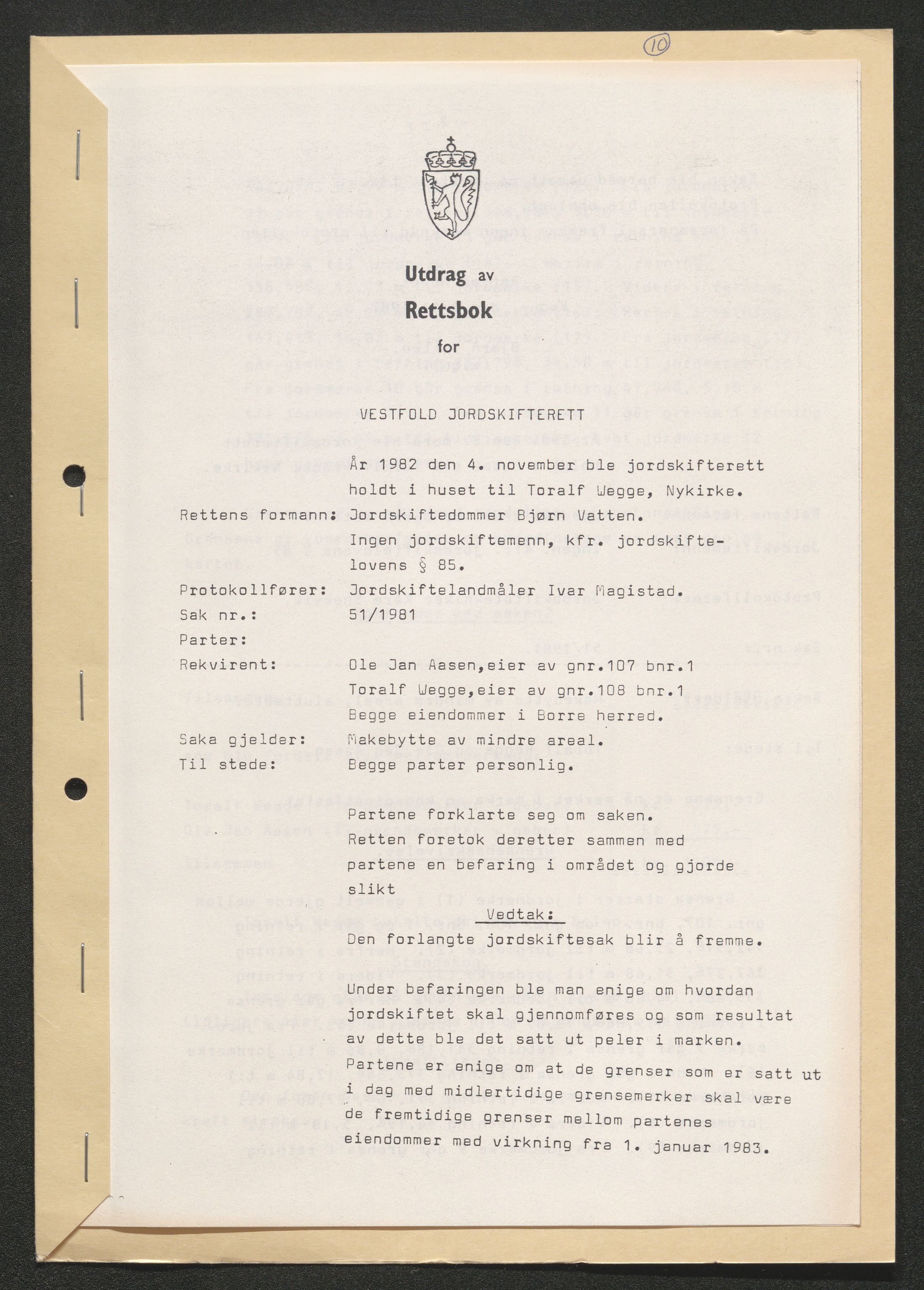 Vestfold jordskifterett, AV/SAKO-A-1152/G/Gb/L0021/0003: Horten, gnr. 72-108 / Gårdsnr. 108: Sak 0700-1981-0051, 1982-1984, s. 31