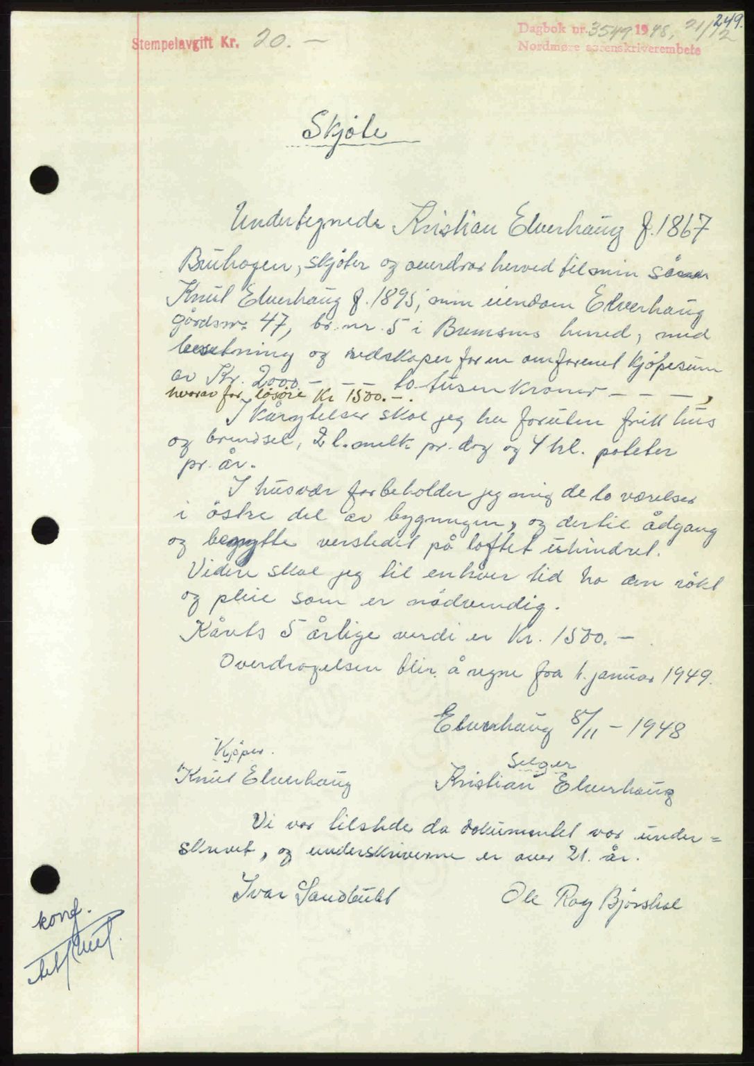 Nordmøre sorenskriveri, SAT/A-4132/1/2/2Ca: Pantebok nr. A110, 1948-1949, Dagboknr: 3549/1948