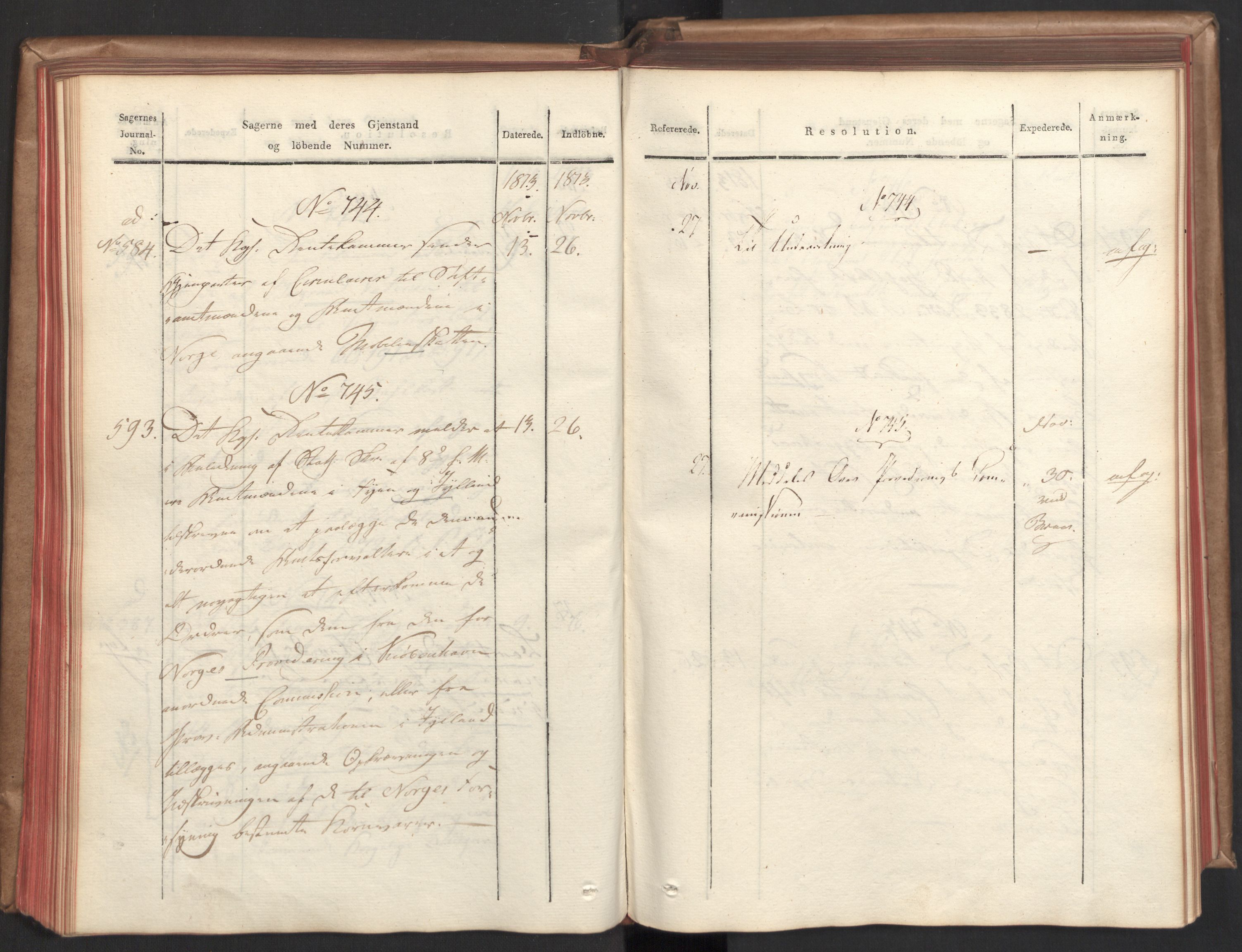 Stattholderembetet 1810-1814, 2. kontor (Kontor B), AV/RA-EA-5432/Aa/L0003: Kollegial referatprotokoll,  j.nr. 512-627,  l.nr. 640-786, 1813-1814, s. 73