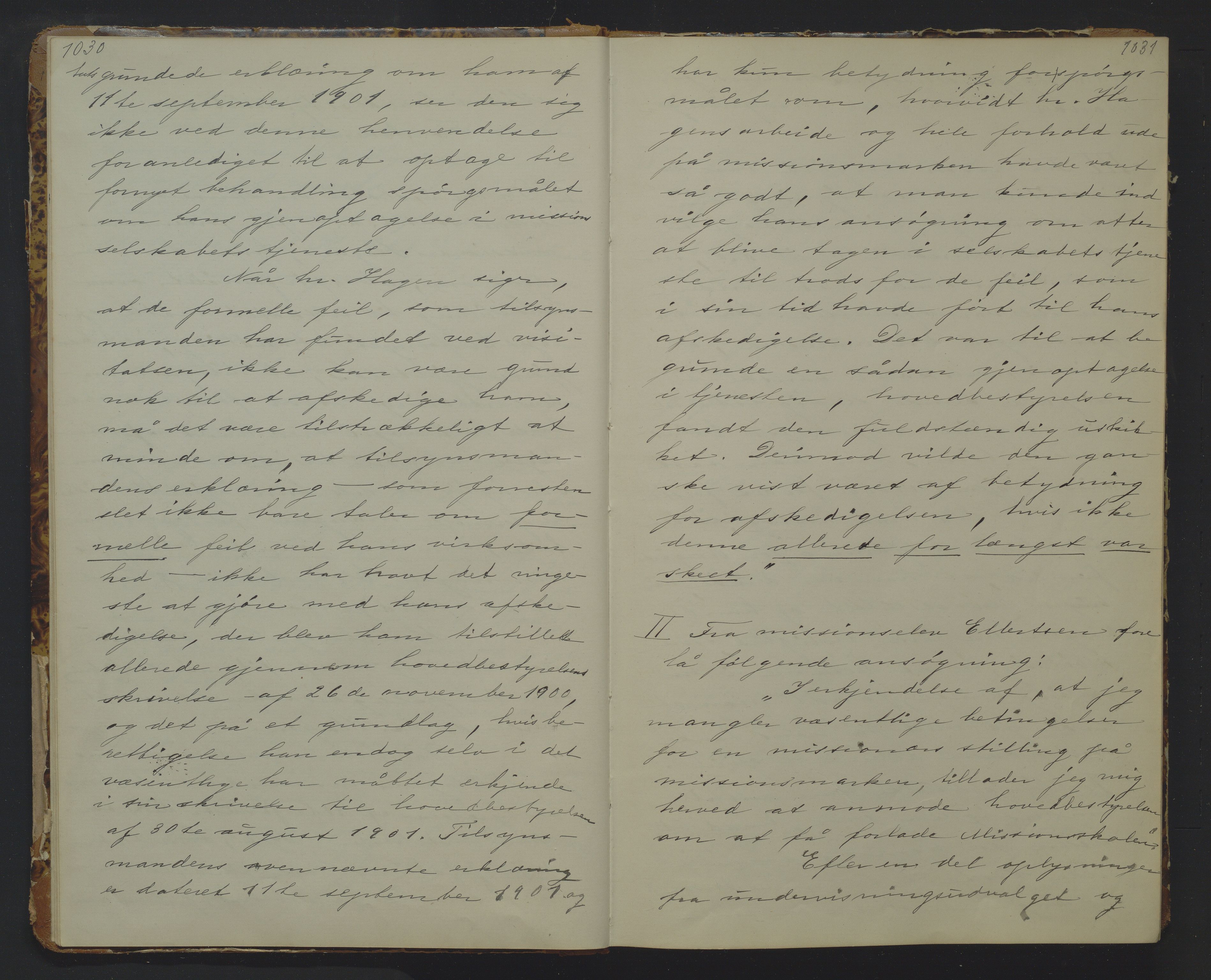 Det Norske Misjonsselskap - hovedadministrasjonen, VID/MA-A-1045/D/Da/Daa/L0016: Styreprotokoll nr. XI, 26. januar 1902 - 24. august 1903, 1902-1903, s. 1030-1031