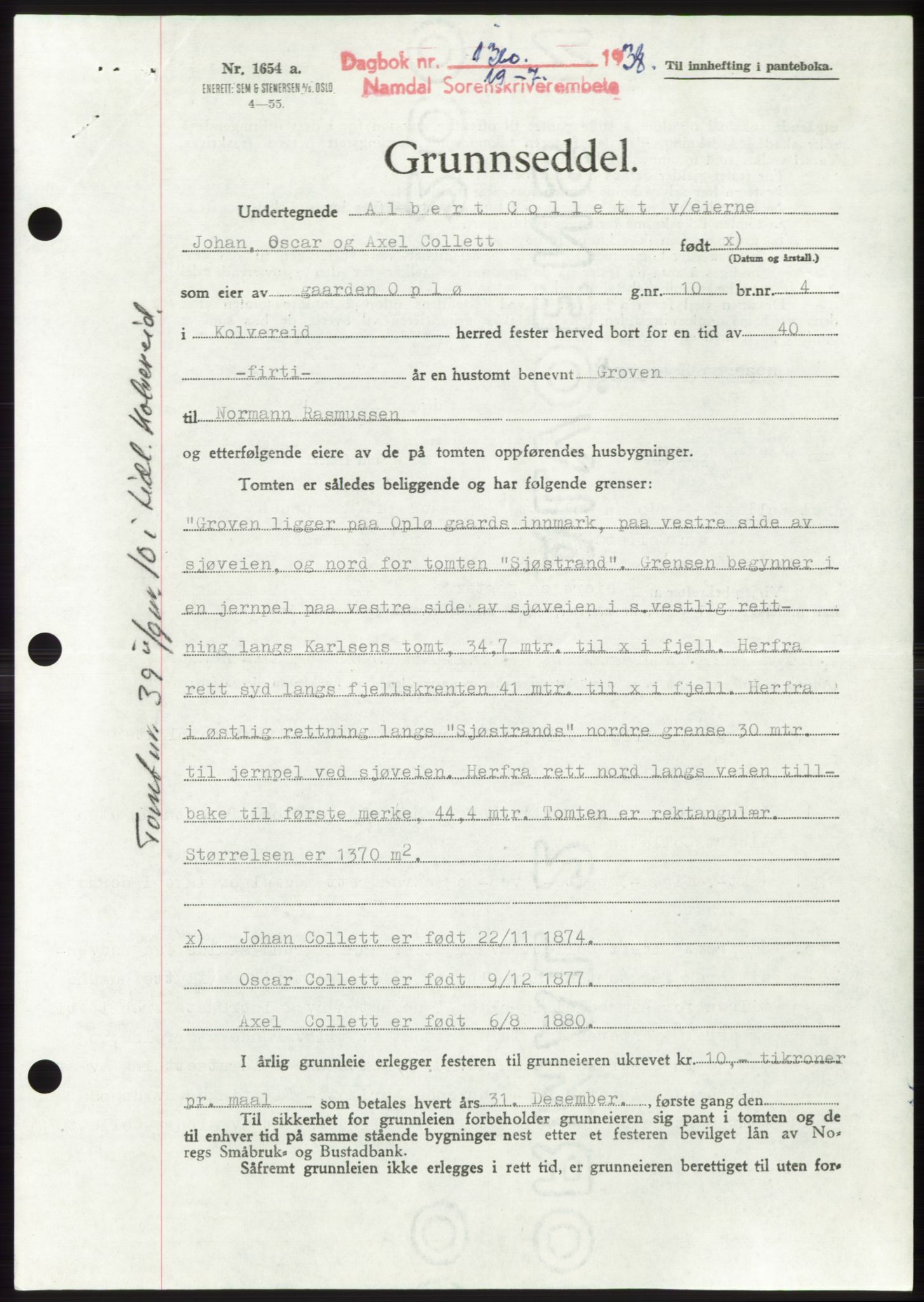 Namdal sorenskriveri, SAT/A-4133/1/2/2C: Pantebok nr. -, 1937-1939, Tingl.dato: 19.07.1938