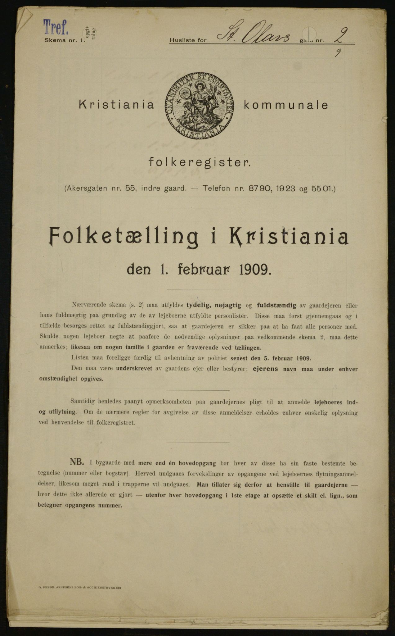 OBA, Kommunal folketelling 1.2.1909 for Kristiania kjøpstad, 1909, s. 79916