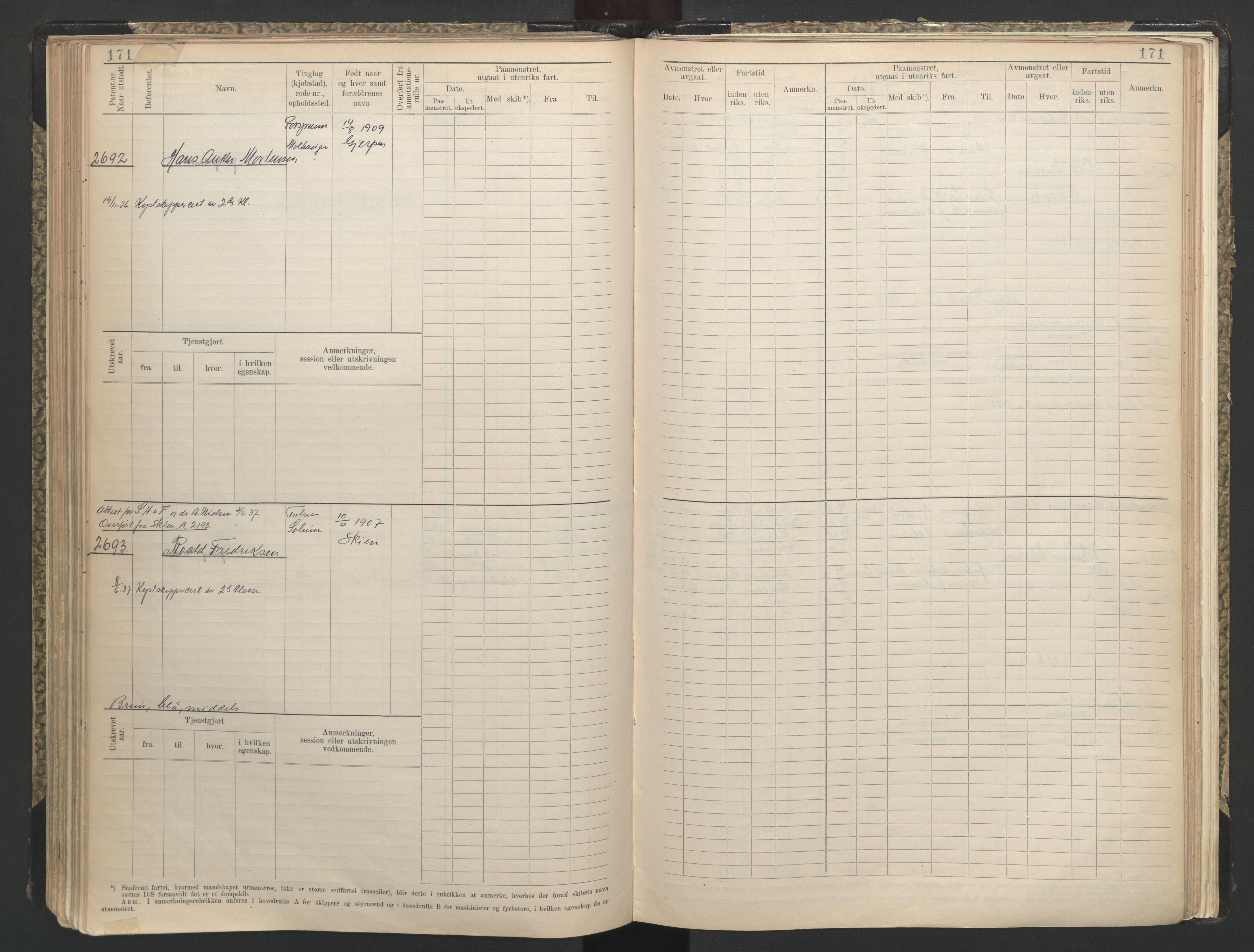 Porsgrunn innrulleringskontor, SAKO/A-829/F/Fc/L0009: Hovedrulle, 1920-1948, s. 171