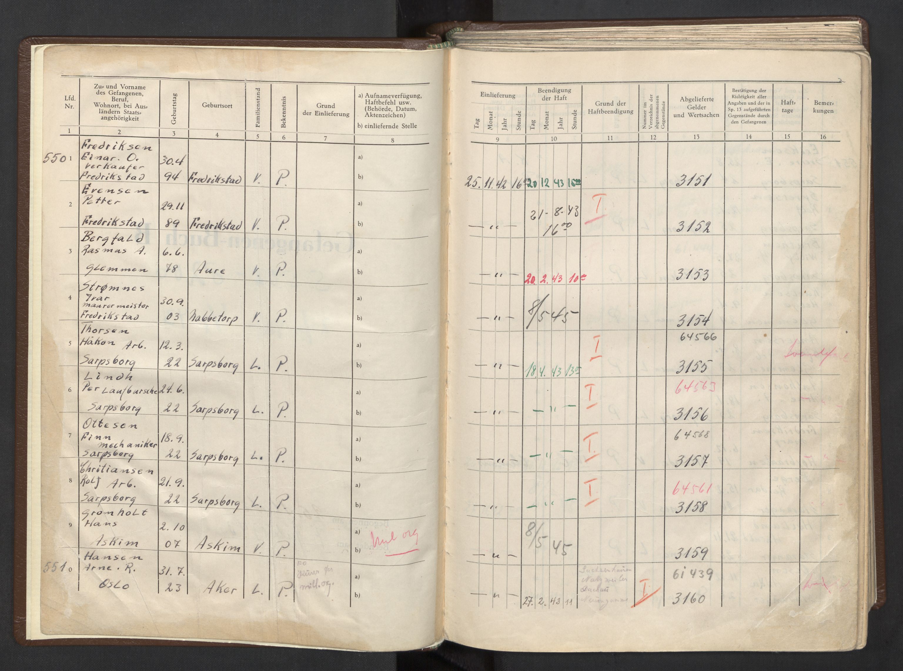 Befehlshaber der Sicherheitspolizei und des SD, AV/RA-RAFA-5969/F/Fa/Faa/L0004: Fangeprotokoll. - Gefangenen-Buch B. Fangenr. 5501-8200, 1942-1943
