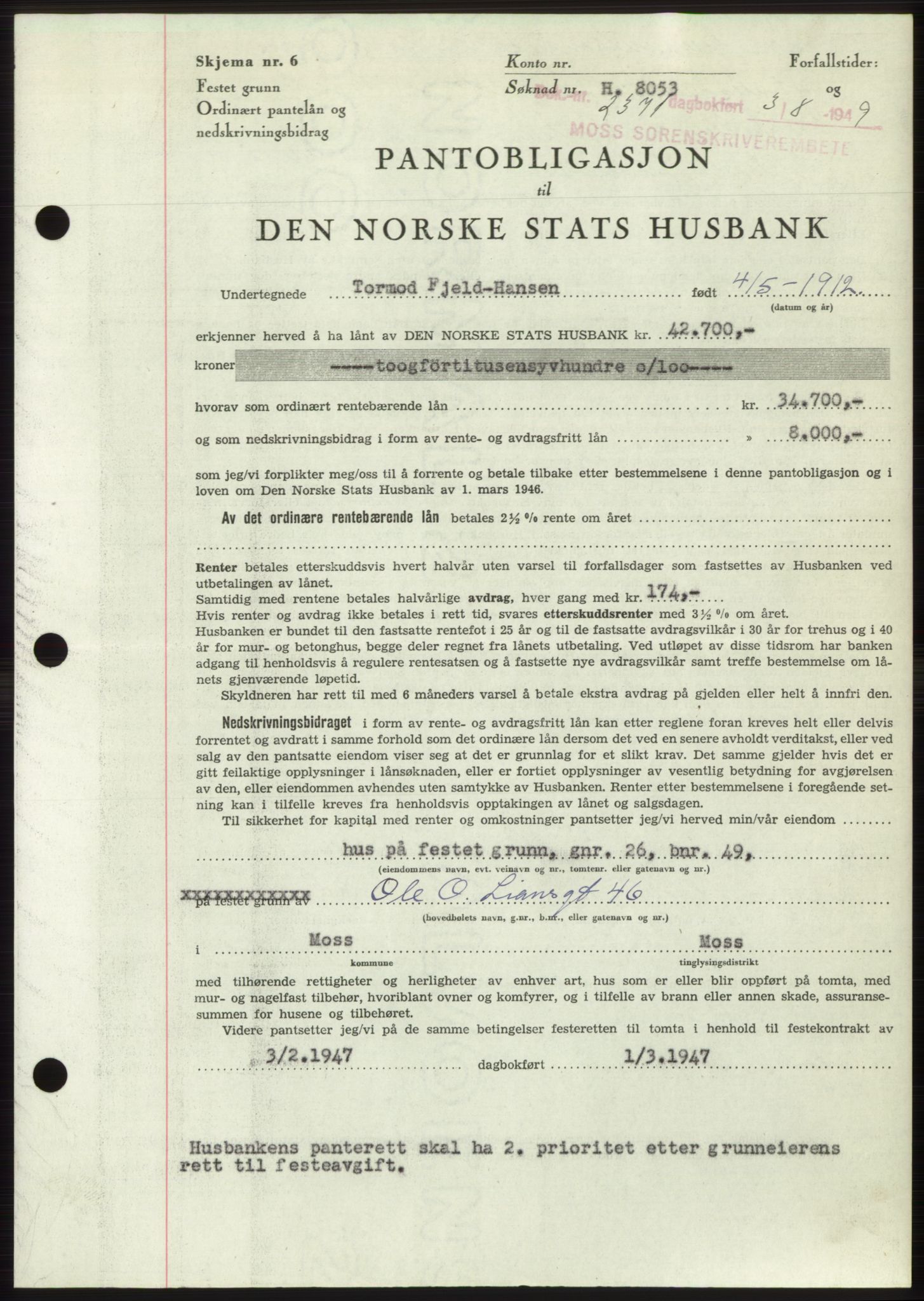 Moss sorenskriveri, SAO/A-10168: Pantebok nr. B22, 1949-1949, Dagboknr: 2371/1949