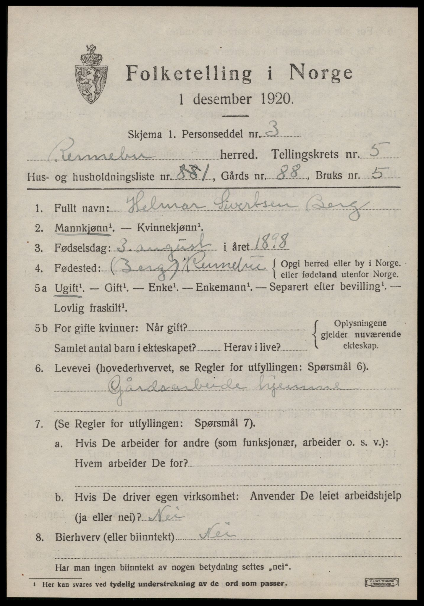SAT, Folketelling 1920 for 1635 Rennebu herred, 1920, s. 3990