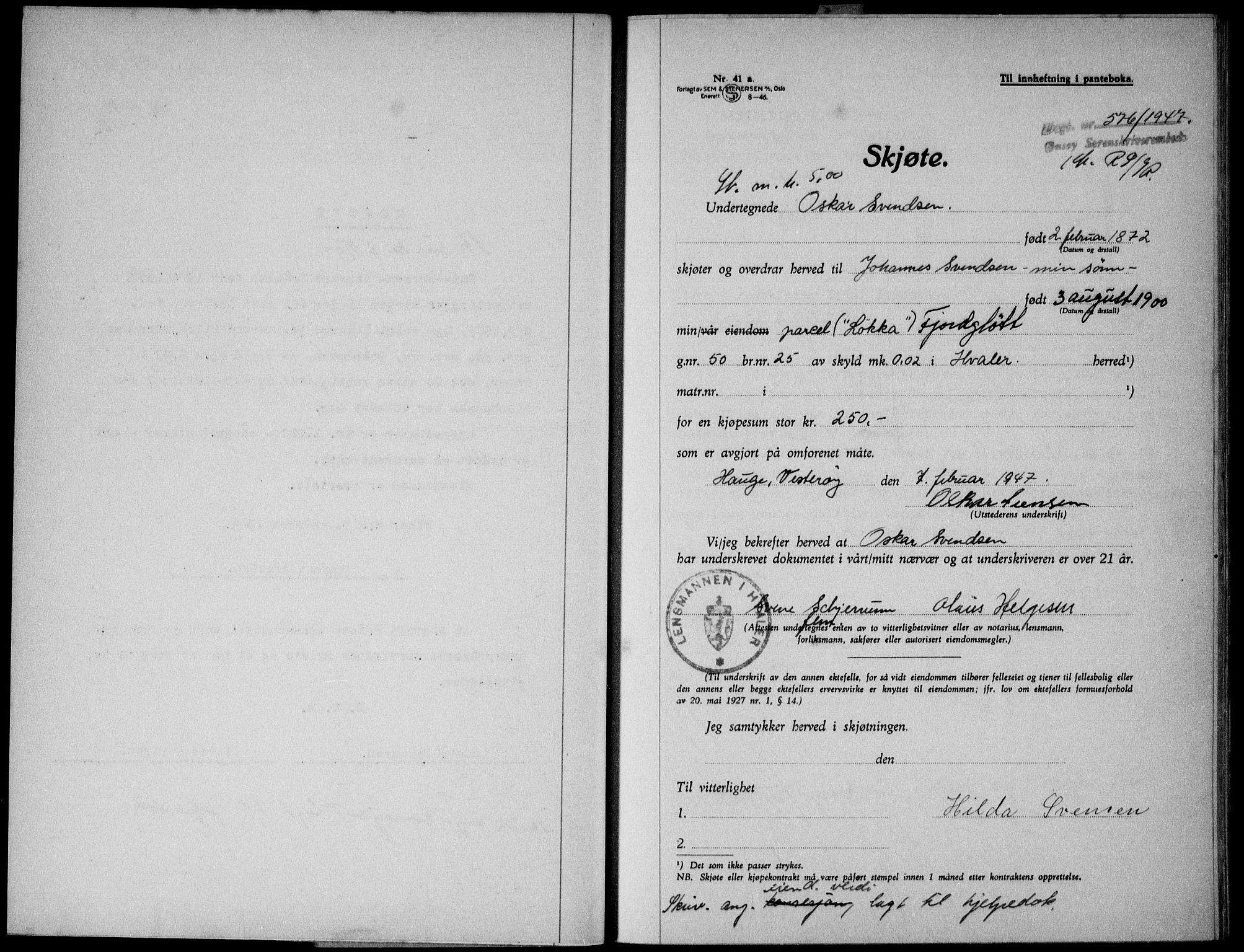 Onsøy sorenskriveri, SAO/A-10474/G/Ga/Gab/L0019a: Pantebok nr. II A-19, 1947-1947, Dagboknr: 576/1947