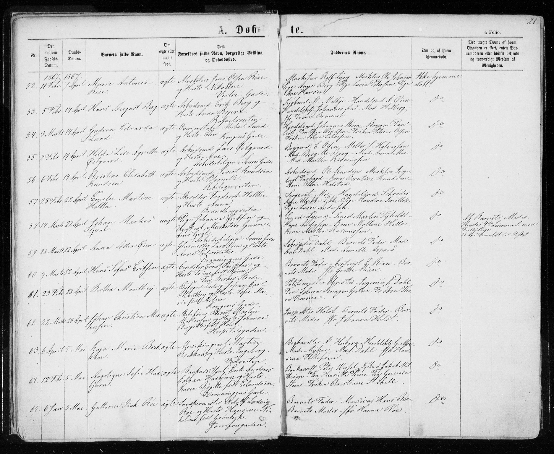 Ministerialprotokoller, klokkerbøker og fødselsregistre - Sør-Trøndelag, SAT/A-1456/601/L0054: Ministerialbok nr. 601A22, 1866-1877, s. 21