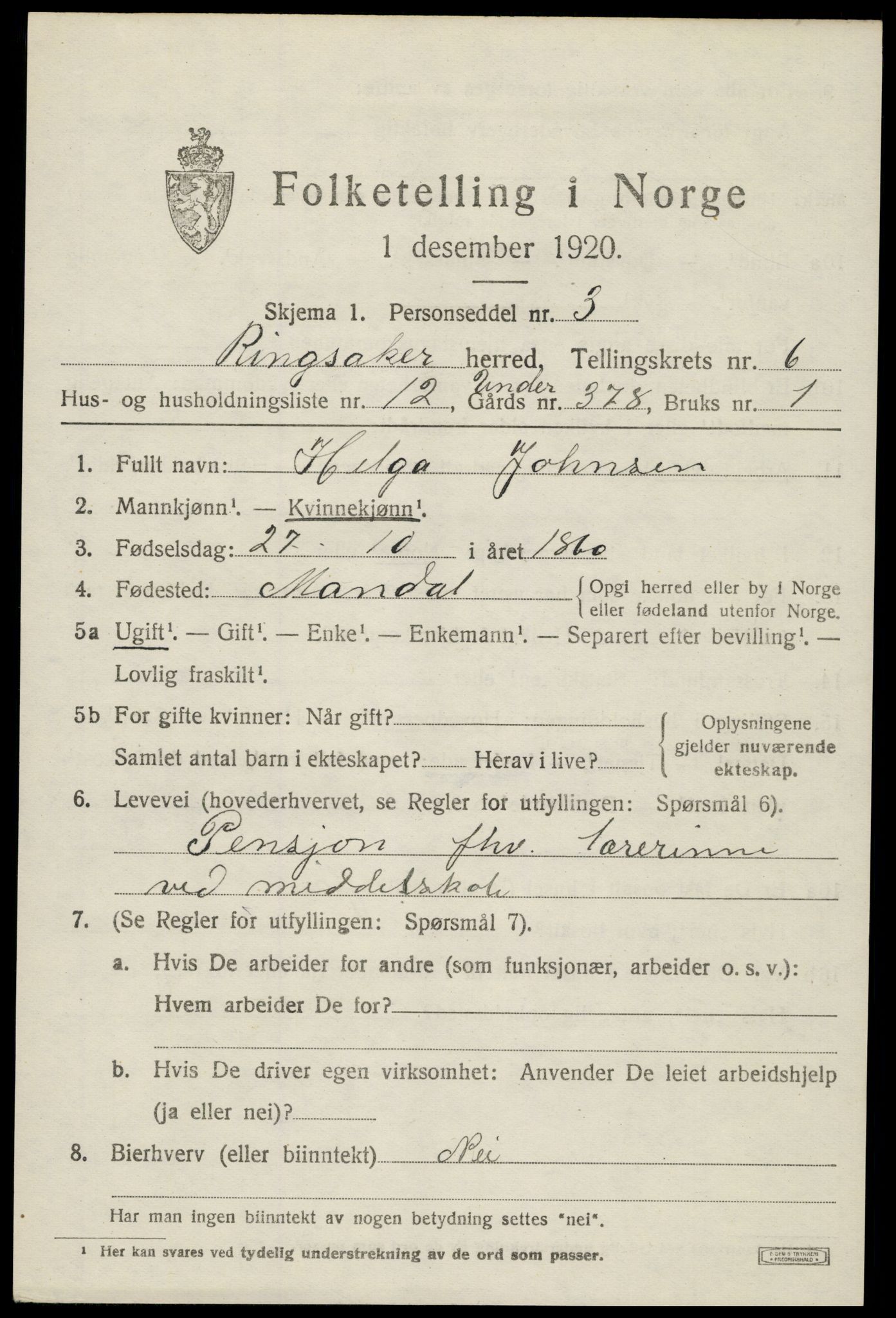 SAH, Folketelling 1920 for 0412 Ringsaker herred, 1920, s. 11398
