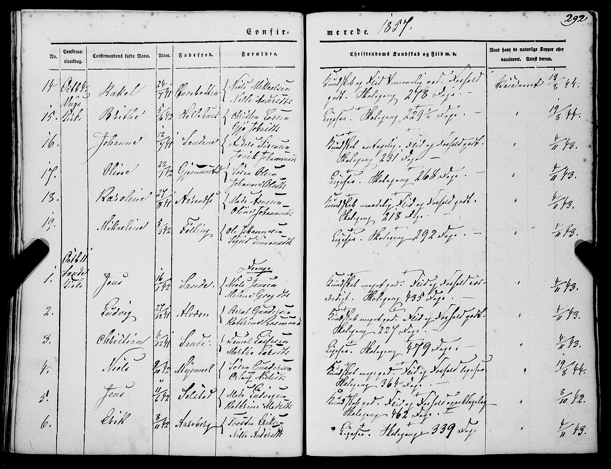 Gaular sokneprestembete, AV/SAB-A-80001/H/Haa: Ministerialbok nr. A 4I, 1840-1859, s. 292