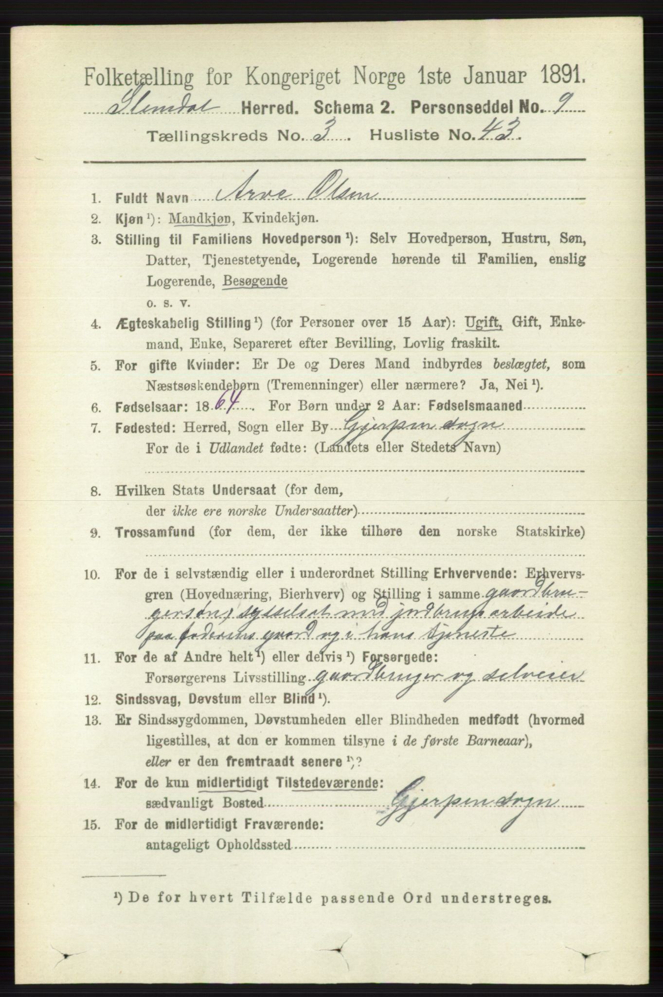 RA, Folketelling 1891 for 0811 Slemdal herred, 1891, s. 1023