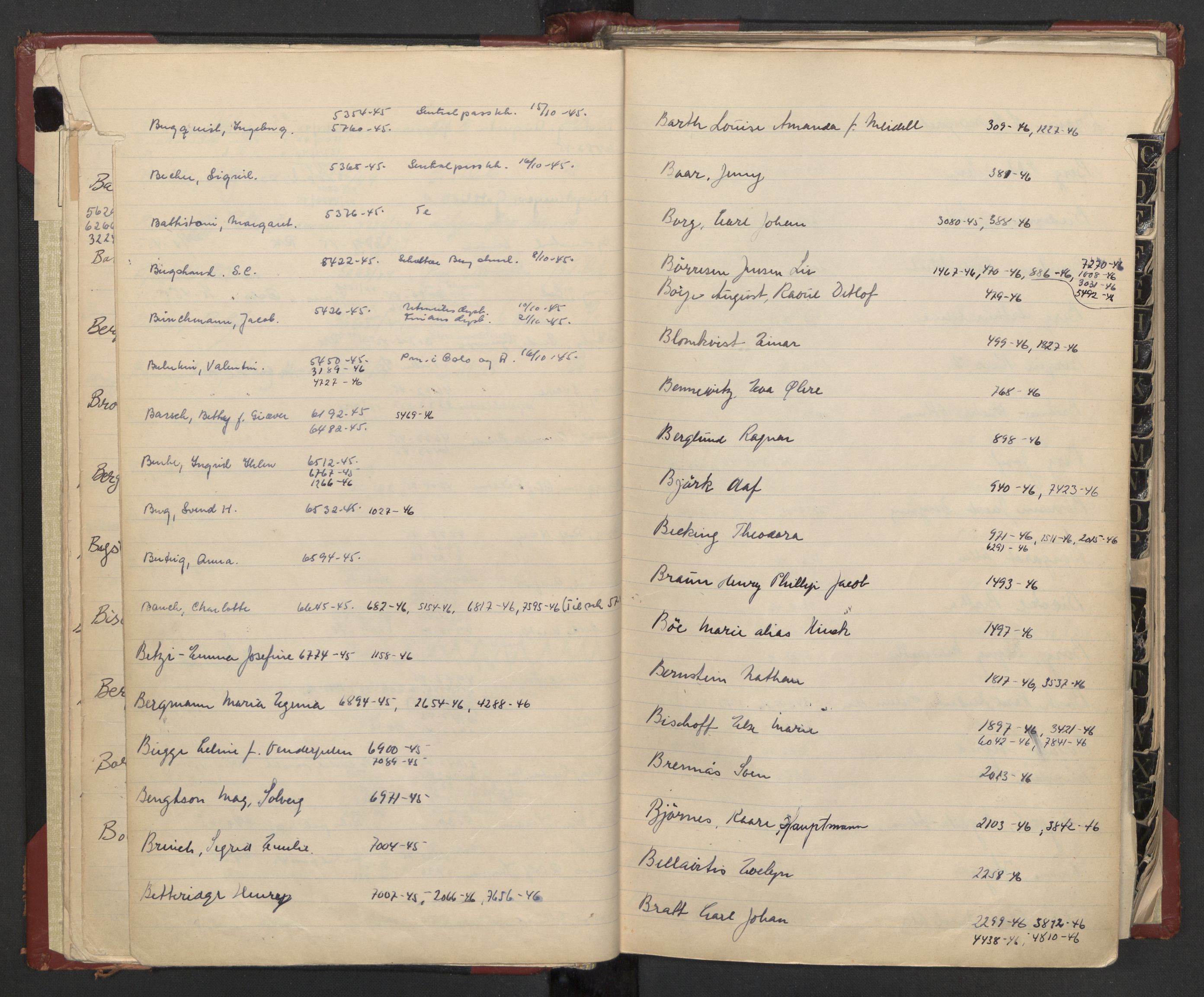 Justisdepartementet, 3. politikontor P3, AV/RA-S-1051/C/Cc/L0002: Journalregister over statsborgersaker, 1940-1946, s. 13