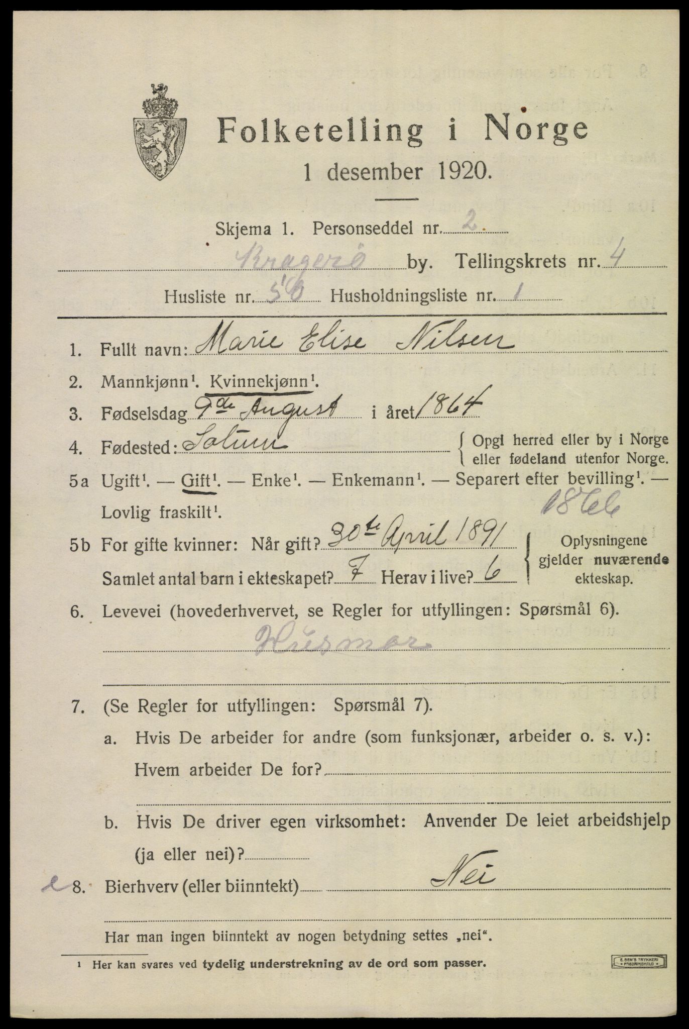 SAKO, Folketelling 1920 for 0801 Kragerø kjøpstad, 1920, s. 8209