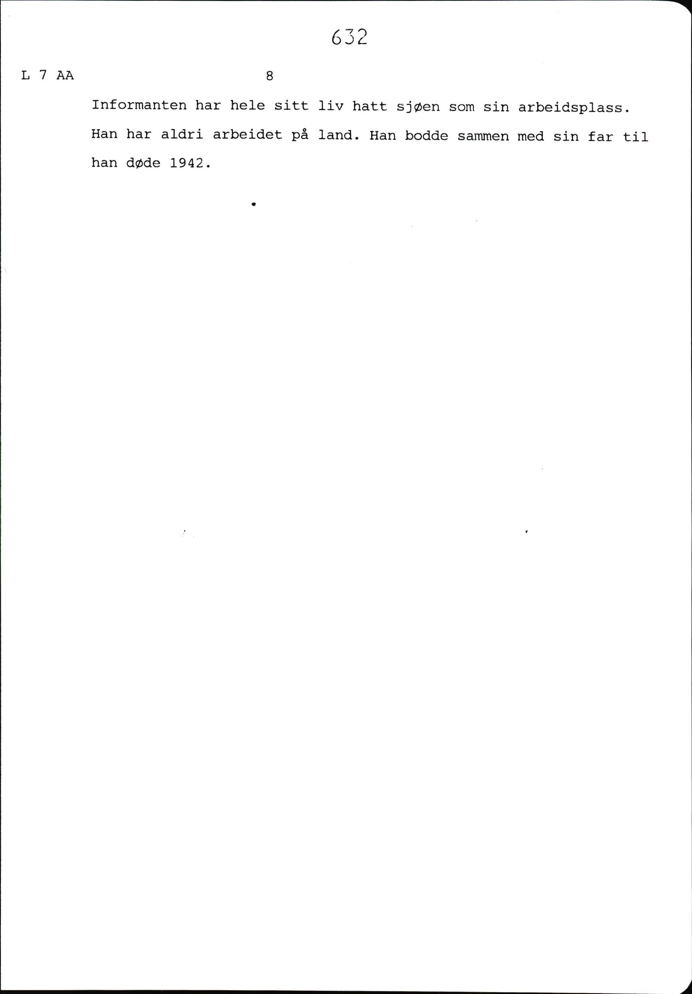 Hartvig W. Dannevig, AV/SAK-D/0508/F/Fb/L0012D: Katalog og sammendrag over Hartvig Dannevigs samling av intervjuer om kystkultur på Agder, 1964-1972, s. 632