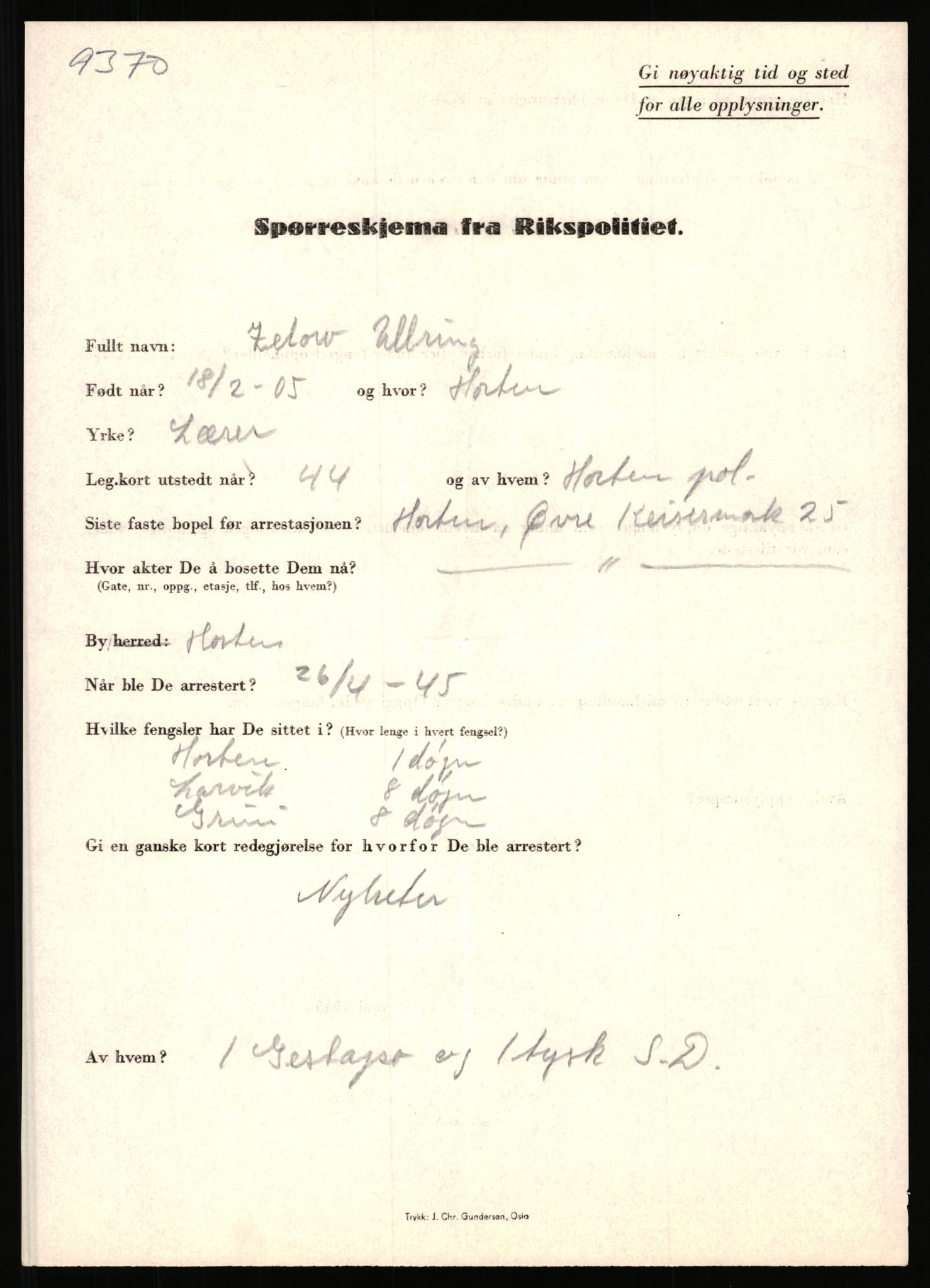 Rikspolitisjefen, AV/RA-S-1560/L/L0017: Tidemann, Hermann G. - Veum, Tjostolv, 1940-1945, s. 728