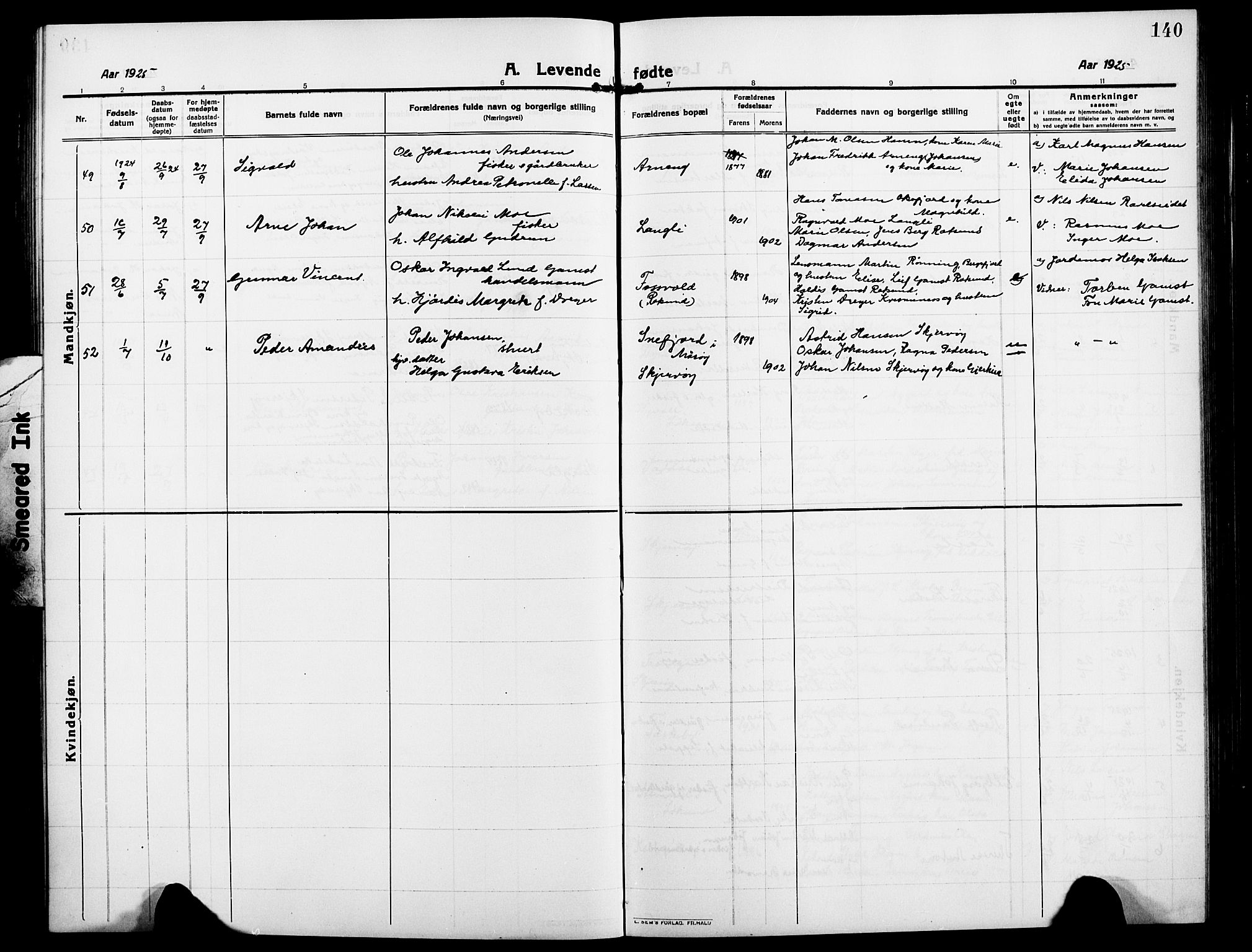 Skjervøy sokneprestkontor, SATØ/S-1300/H/Ha/Hab/L0009klokker: Klokkerbok nr. 9, 1911-1926, s. 140