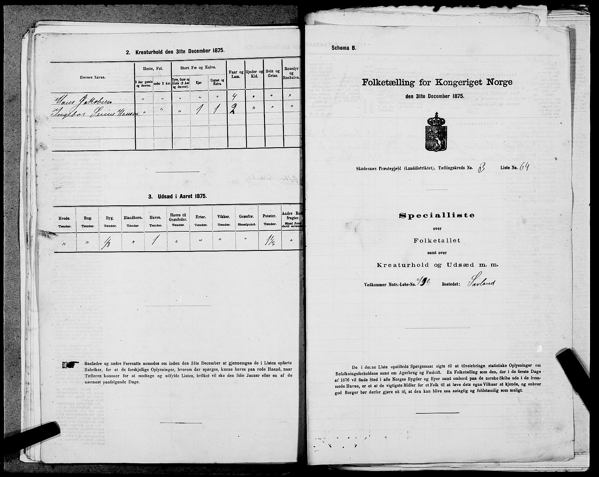 SAST, Folketelling 1875 for 1150L Skudenes prestegjeld, Falnes sokn, Åkra sokn og Ferkingstad sokn, 1875, s. 354