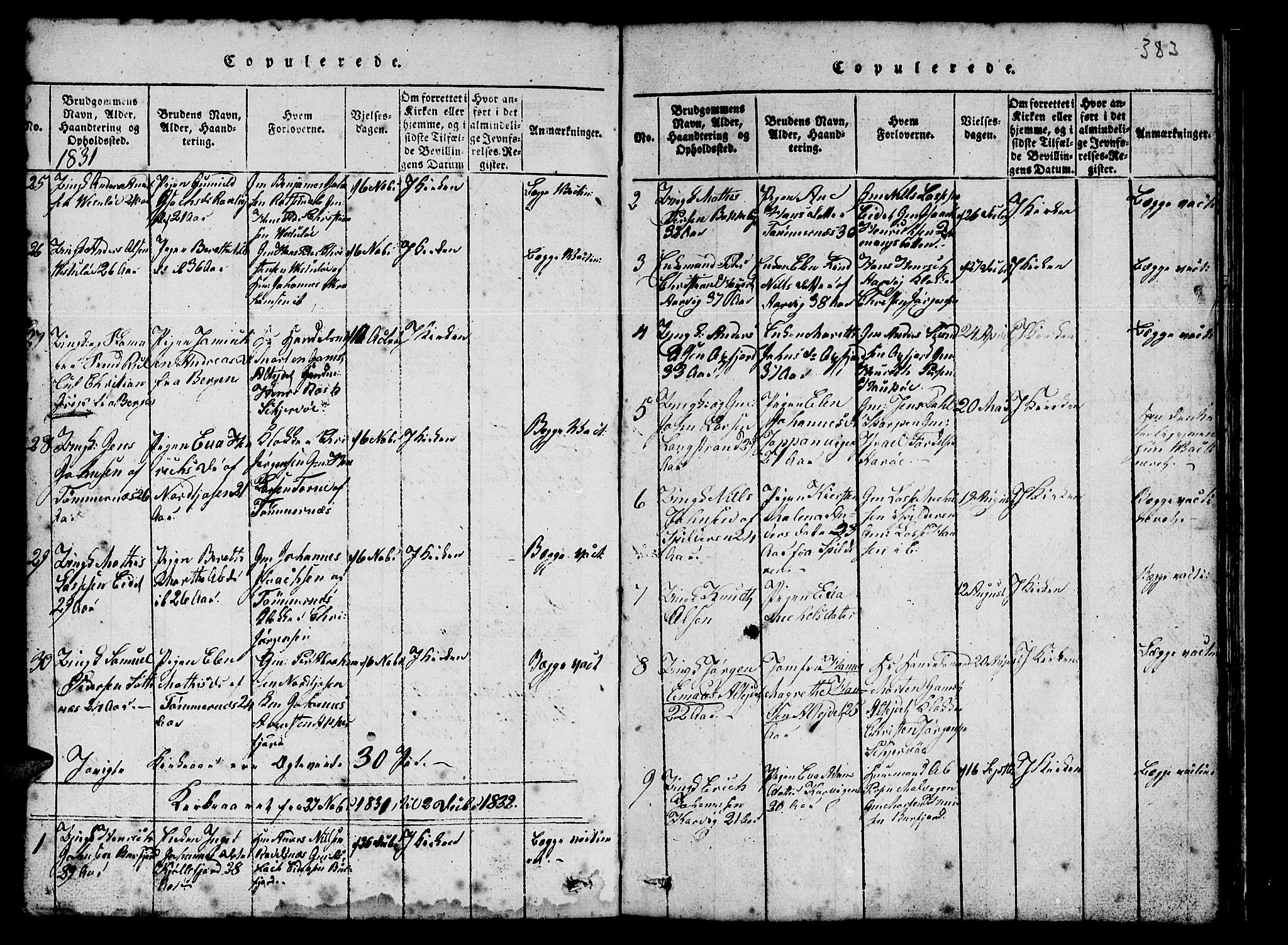 Skjervøy sokneprestkontor, AV/SATØ-S-1300/H/Ha/Hab/L0001klokker: Klokkerbok nr. 1, 1825-1838, s. 382-383