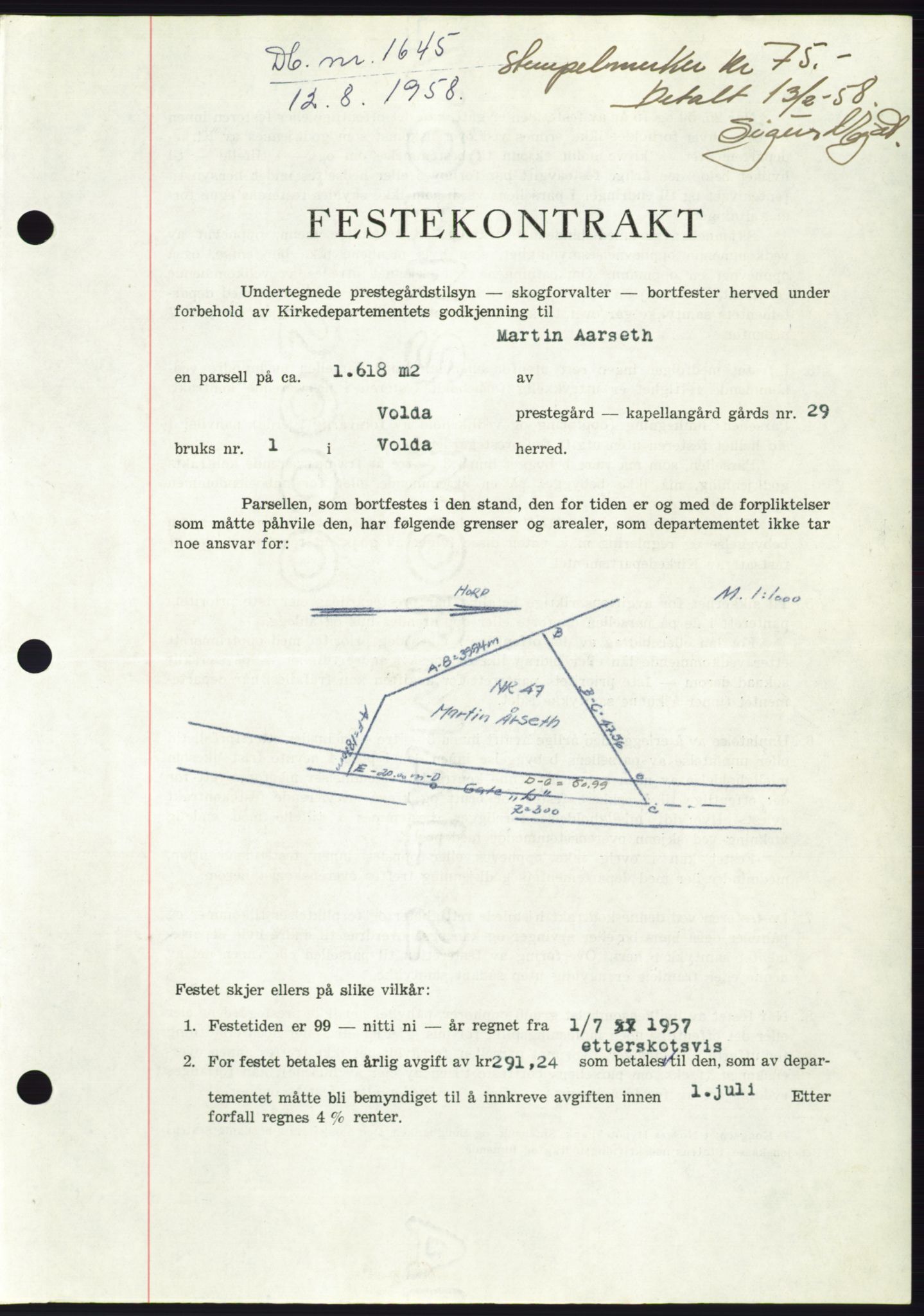 Søre Sunnmøre sorenskriveri, AV/SAT-A-4122/1/2/2C/L0110: Pantebok nr. 36A, 1958-1958, Dagboknr: 1645/1958