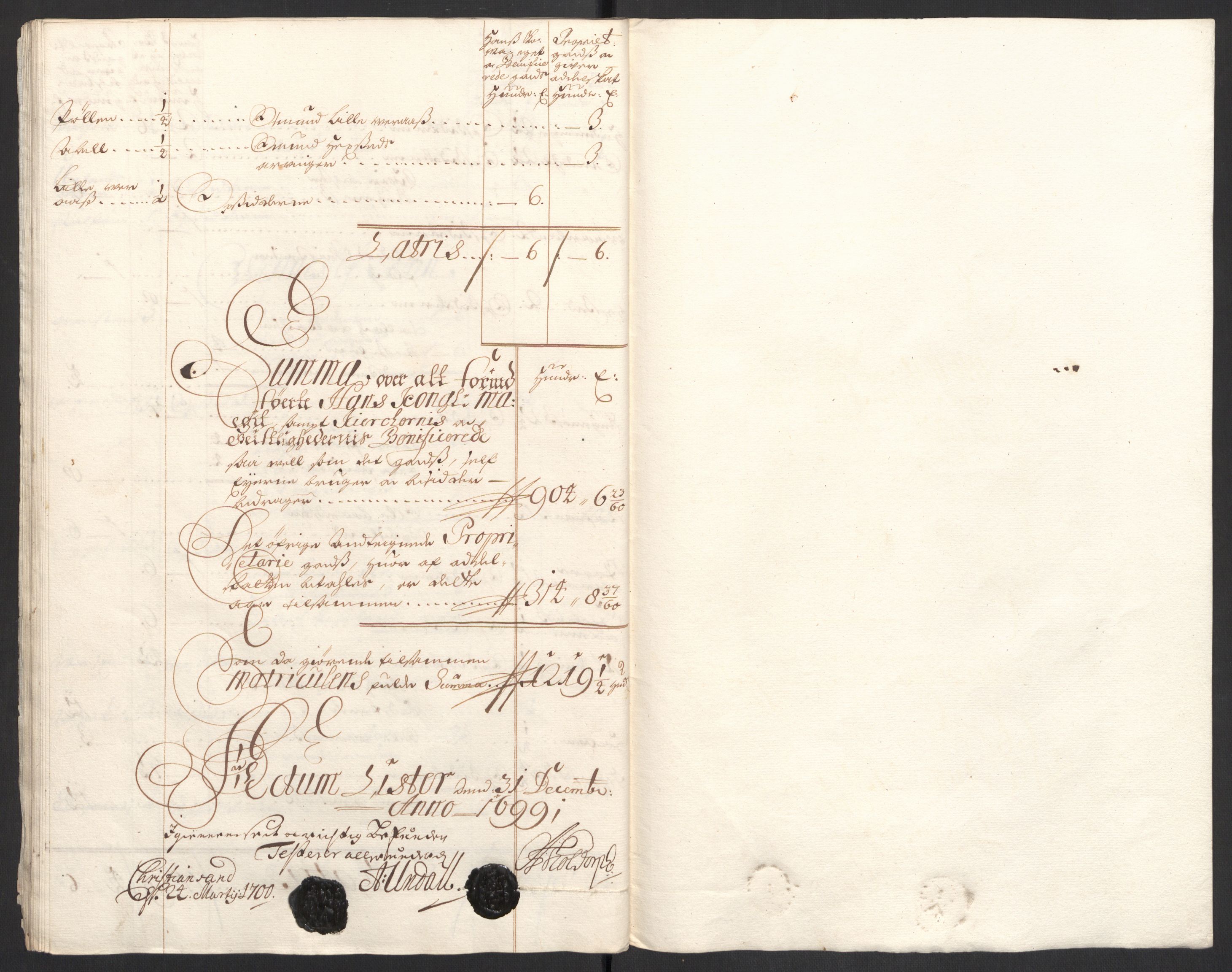 Rentekammeret inntil 1814, Reviderte regnskaper, Fogderegnskap, RA/EA-4092/R43/L2547: Fogderegnskap Lista og Mandal, 1698-1699, s. 286