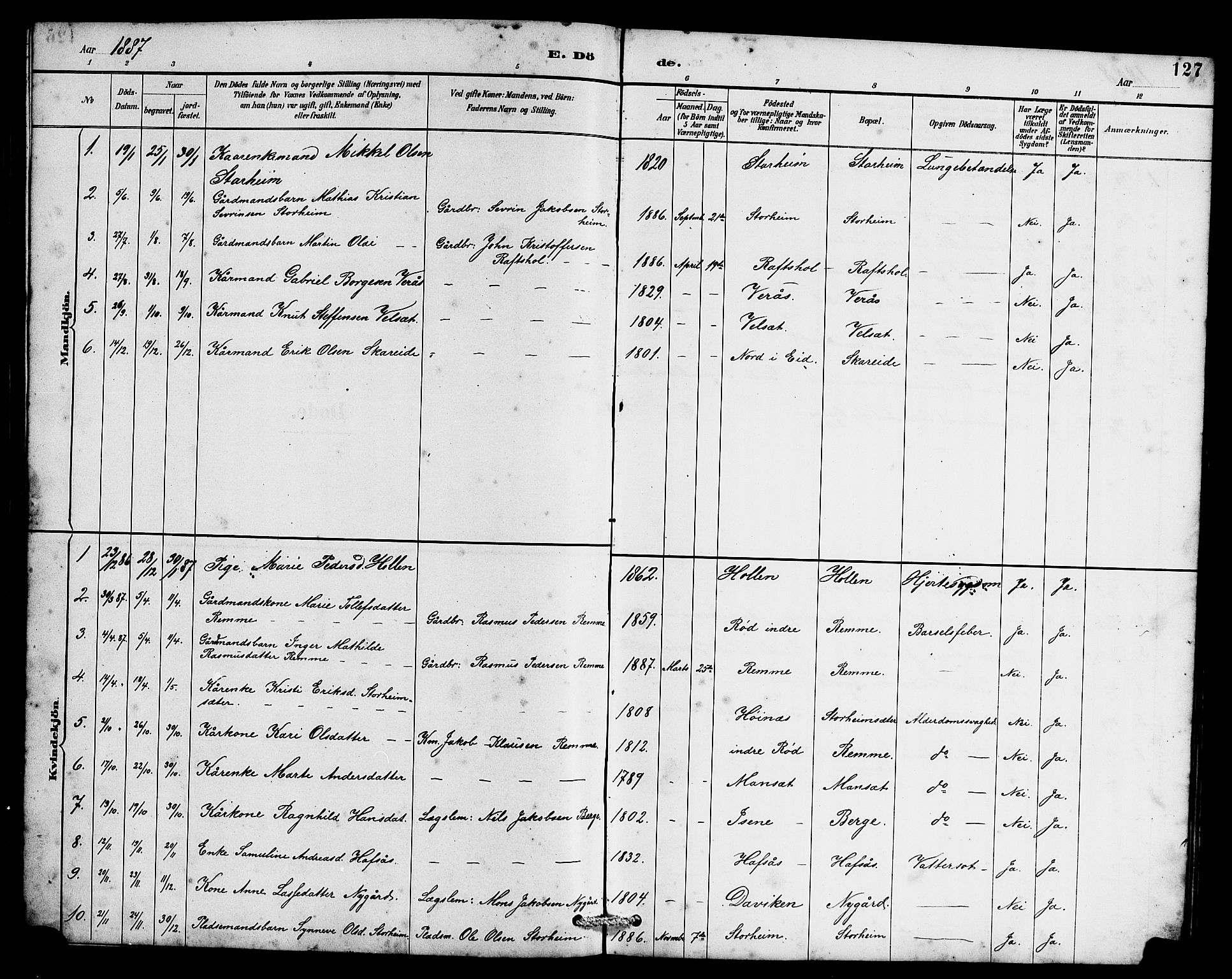 Eid sokneprestembete, AV/SAB-A-82301/H/Hab/Habc/L0002: Klokkerbok nr. C 2, 1887-1906, s. 127
