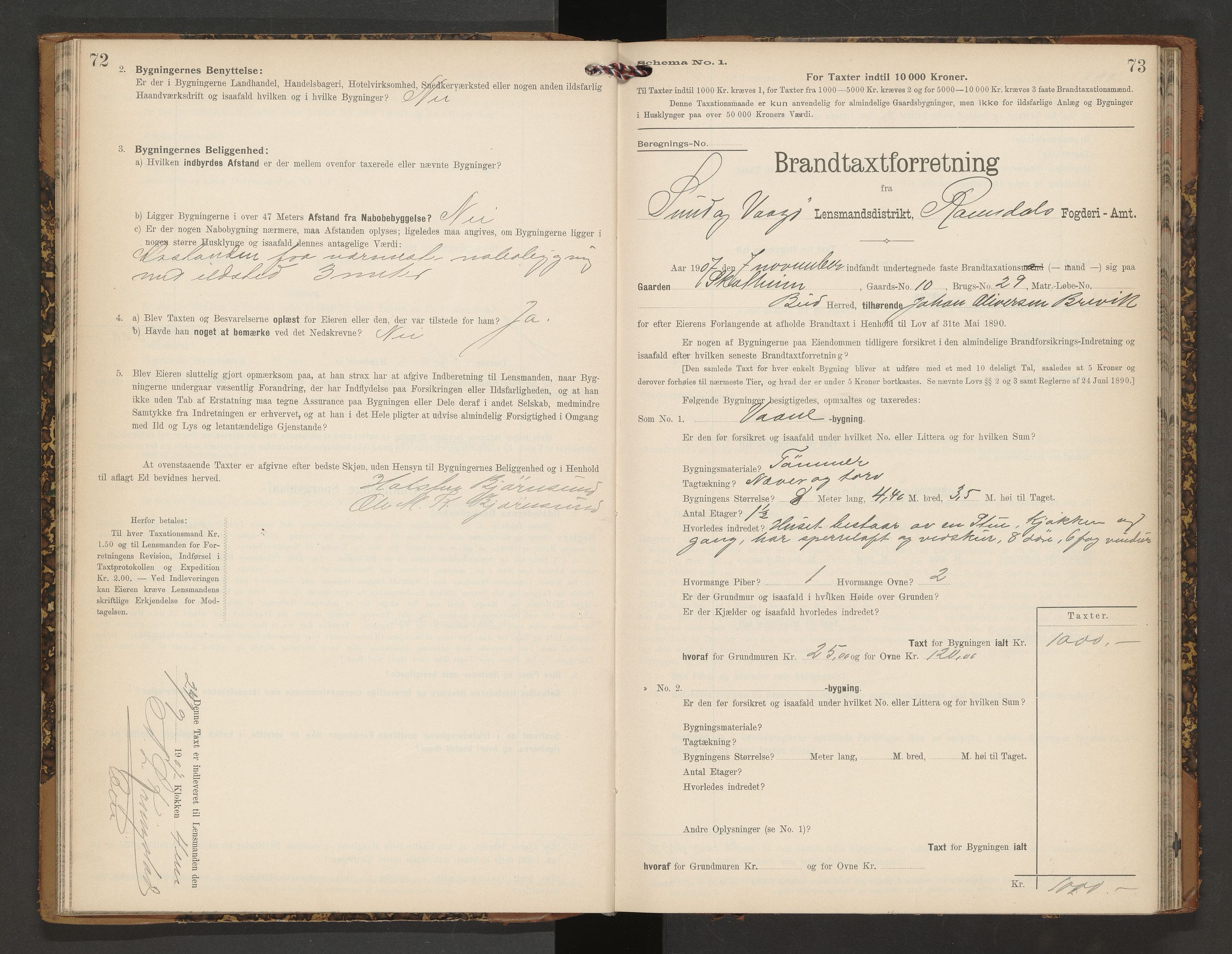 Norges Brannkasse Vågøy og Sund, AV/SAT-A-5504/Fb/L0002: Branntakstprotokoll, 1904-1913, s. 72-73