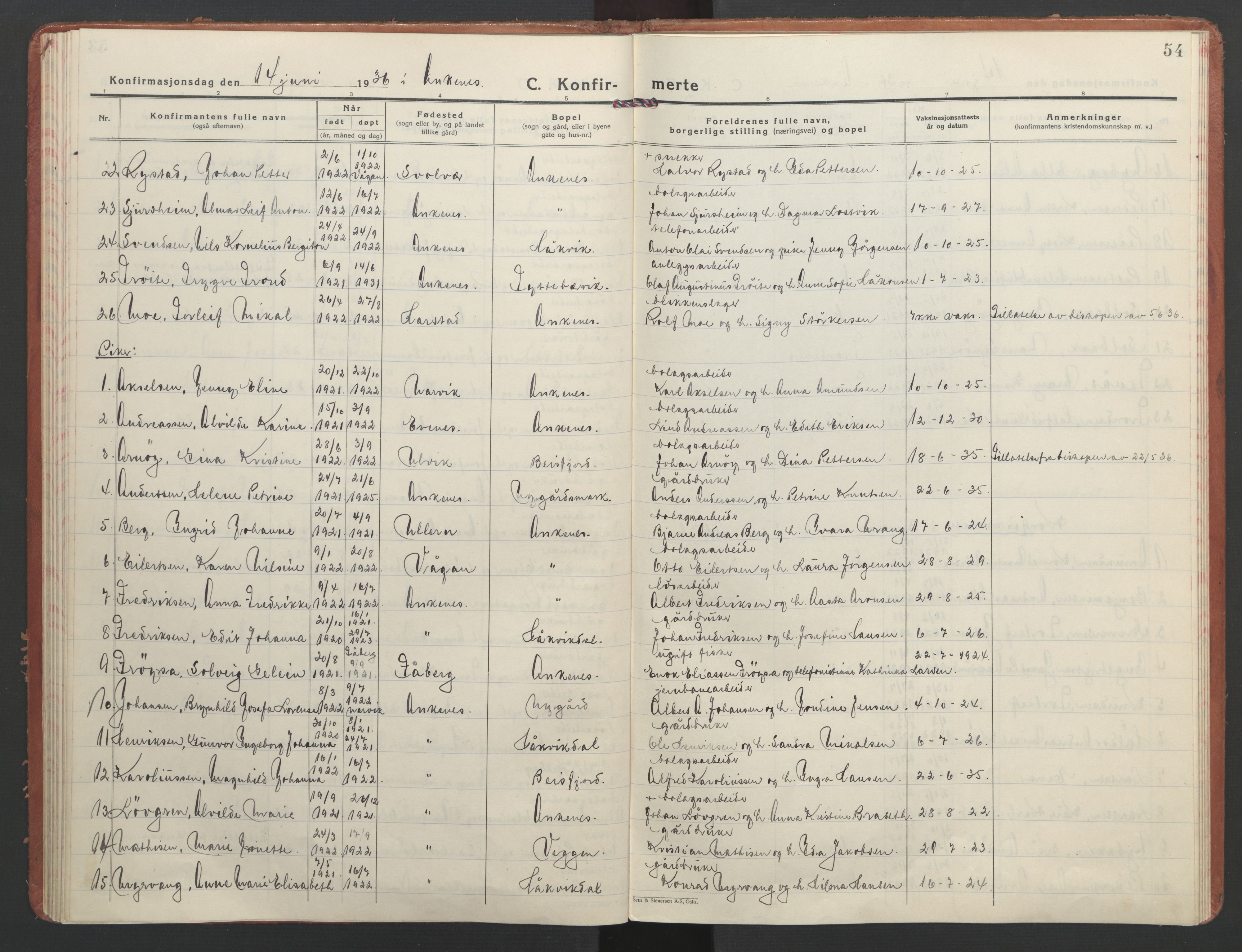 Ministerialprotokoller, klokkerbøker og fødselsregistre - Nordland, AV/SAT-A-1459/866/L0946: Ministerialbok nr. 866A09, 1926-1944, s. 54