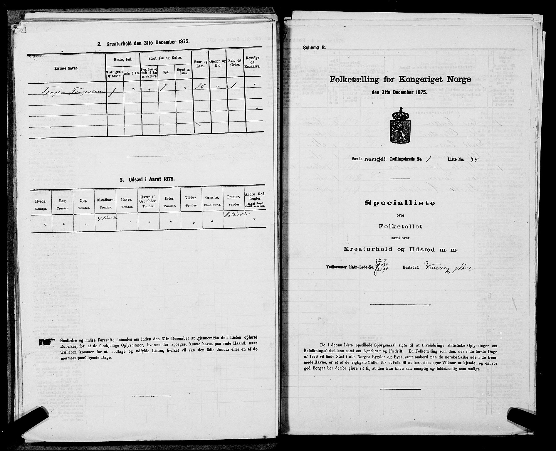 SAST, Folketelling 1875 for 1136P Sand prestegjeld, 1875, s. 128