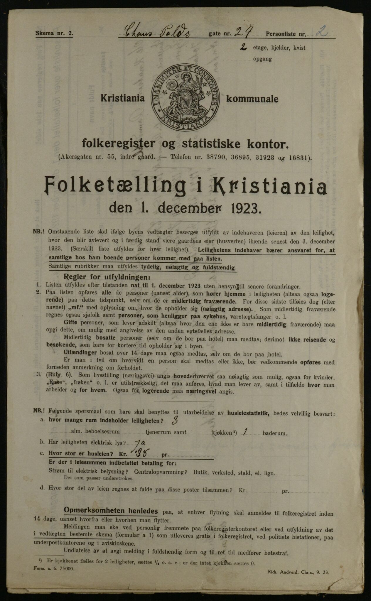 OBA, Kommunal folketelling 1.12.1923 for Kristiania, 1923, s. 100322