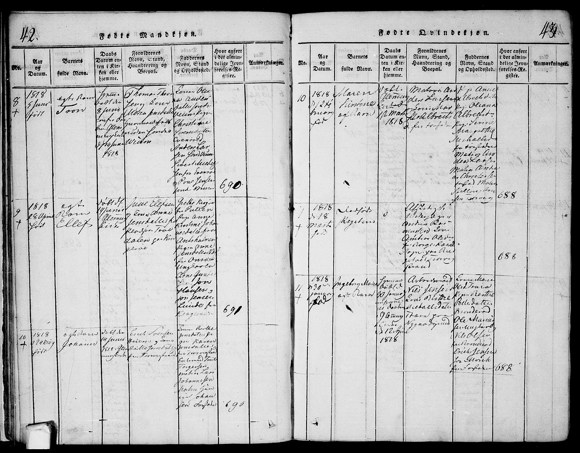 Glemmen prestekontor Kirkebøker, AV/SAO-A-10908/F/Fa/L0004: Ministerialbok nr. 4, 1816-1838, s. 42-43