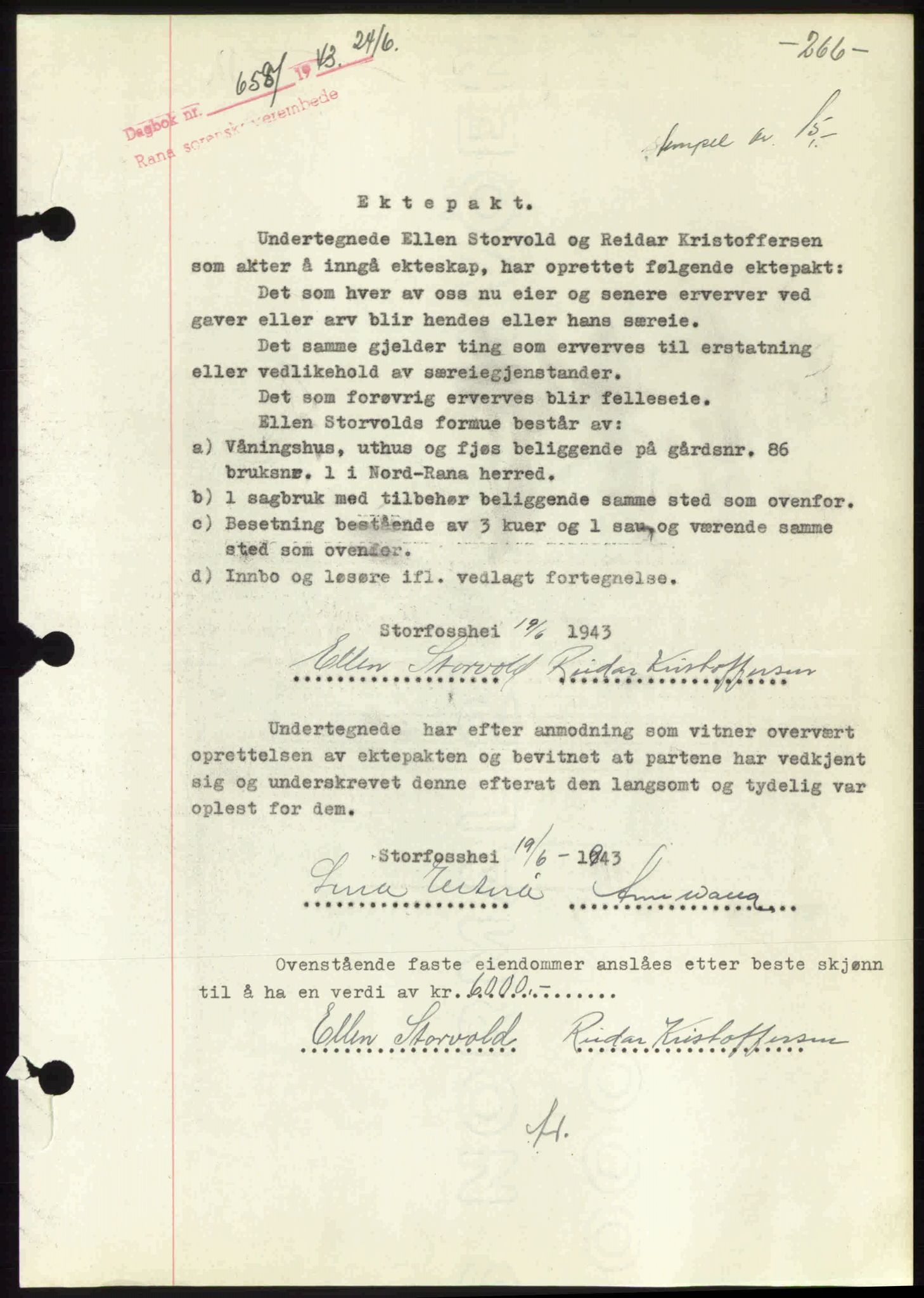 Rana sorenskriveri , SAT/A-1108/1/2/2C: Pantebok nr. A 10, 1942-1943, Dagboknr: 658/1943