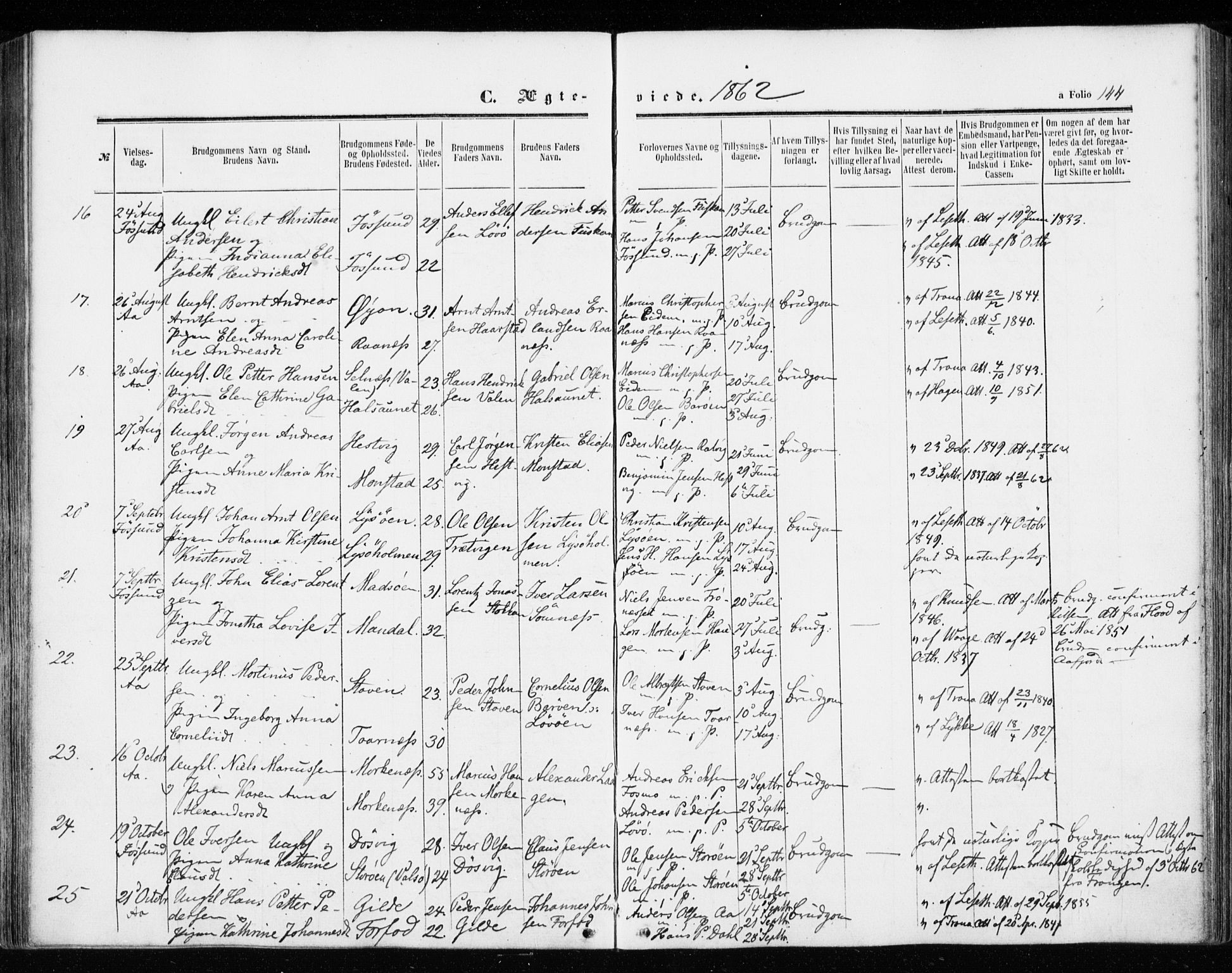 Ministerialprotokoller, klokkerbøker og fødselsregistre - Sør-Trøndelag, AV/SAT-A-1456/655/L0678: Ministerialbok nr. 655A07, 1861-1873, s. 144