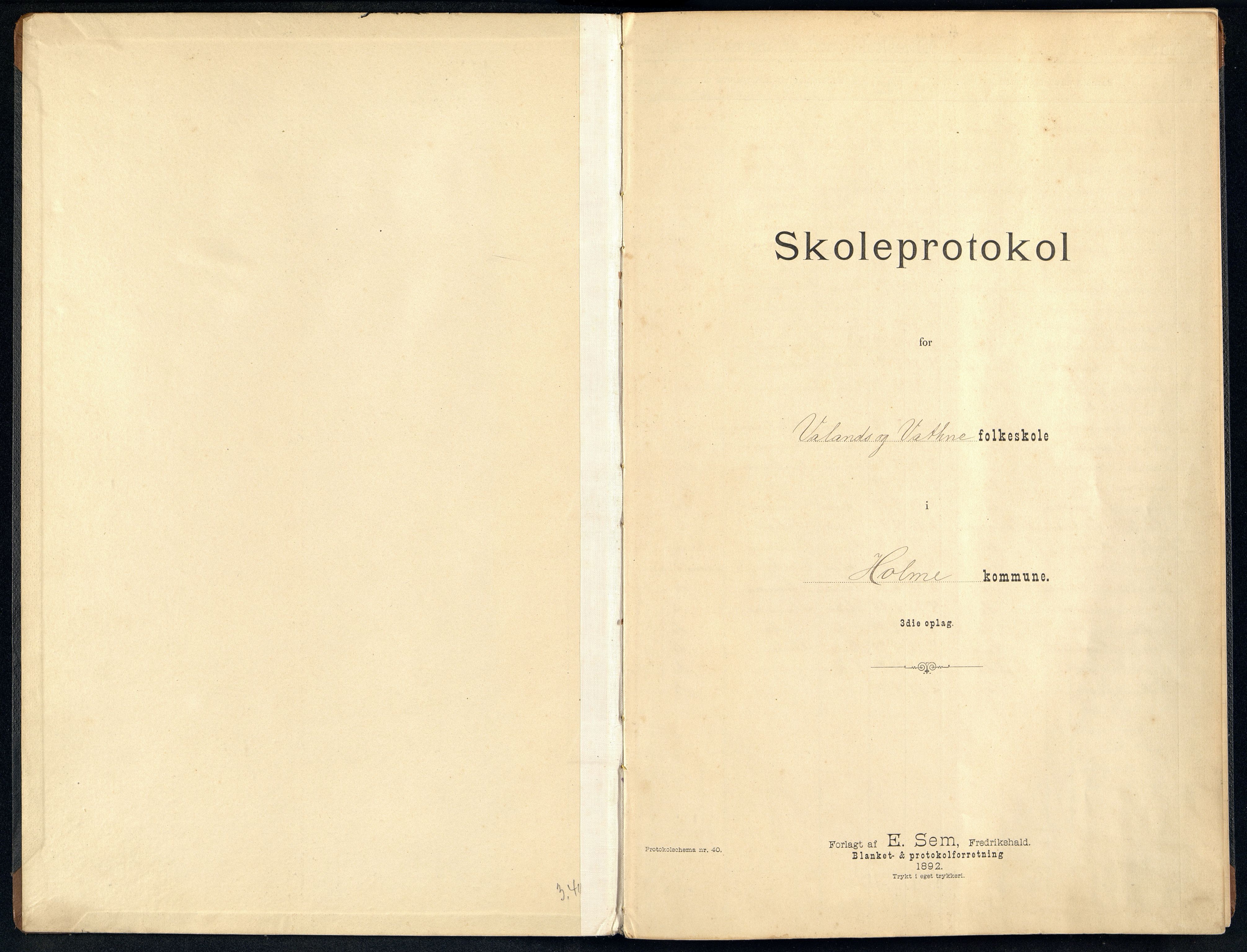 Holum kommune - Valand Skole, ARKSOR/1002HO552/H/L0003: Skoleprotokoll, 1896-1906