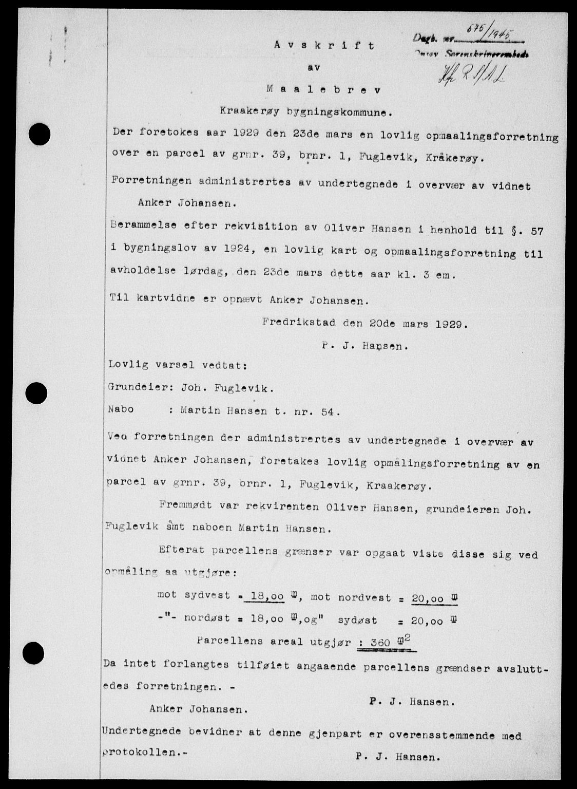 Onsøy sorenskriveri, SAO/A-10474/G/Ga/Gab/L0014: Pantebok nr. II A-14, 1944-1945, Dagboknr: 575/1945