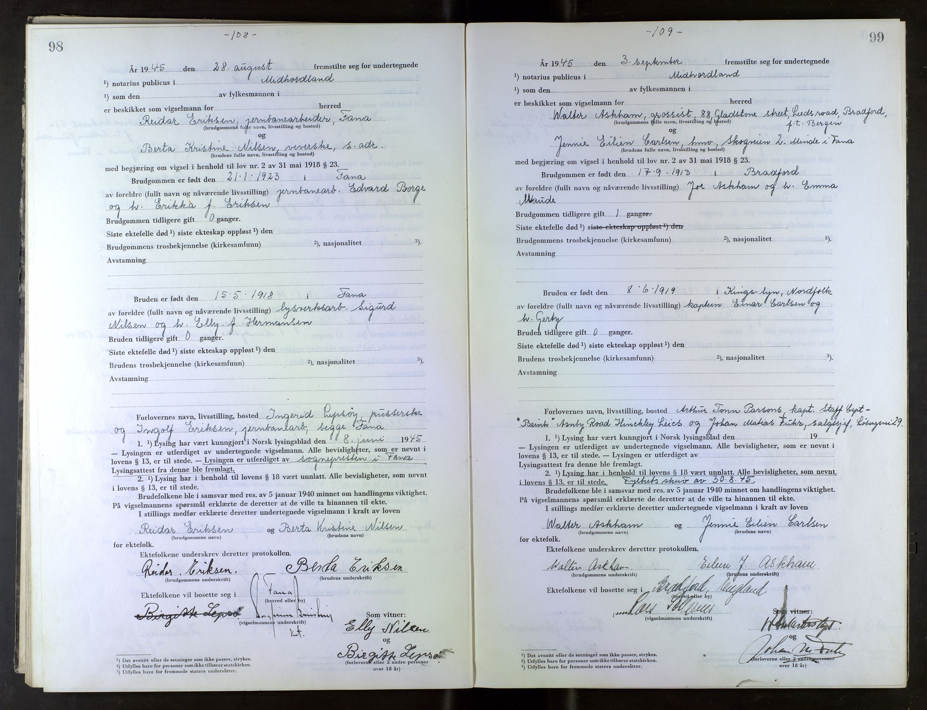 Midhordland sorenskriveri, AV/SAB-A-3001/1/M/Mc/Mca/L0007: Notarialbilag. Vigselbøker, 1945-1948, s. 98-99